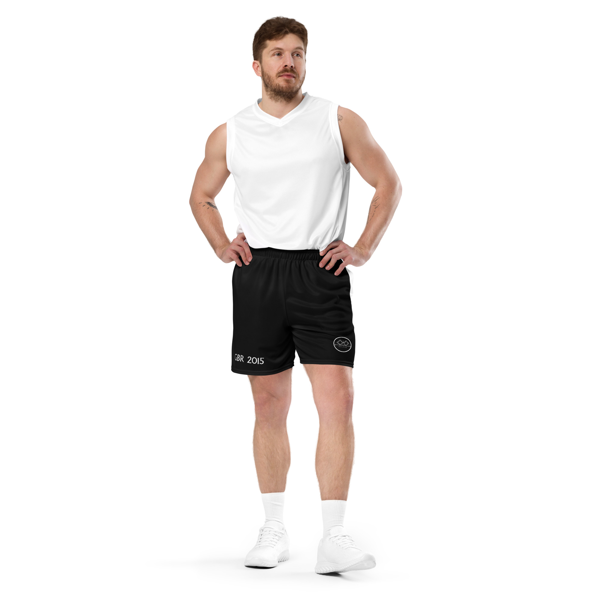 G Bound Republic Black & White Unisex Mesh Shorts - Image 4