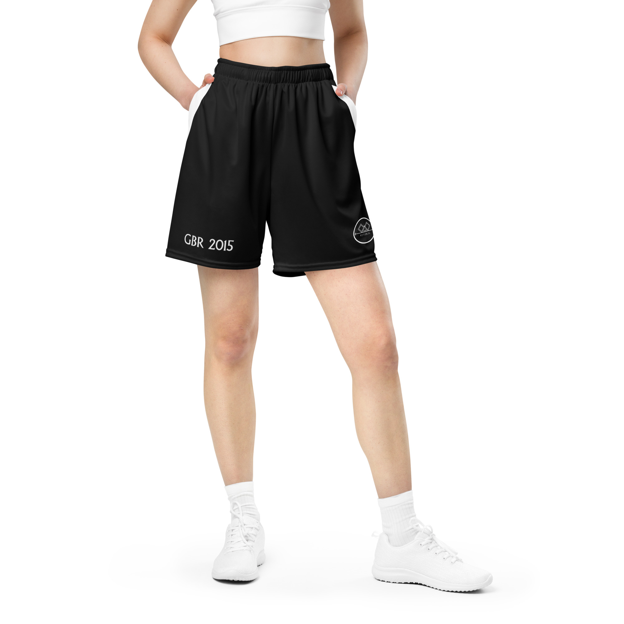 G Bound Republic Black & White Unisex Mesh Shorts - Image 5