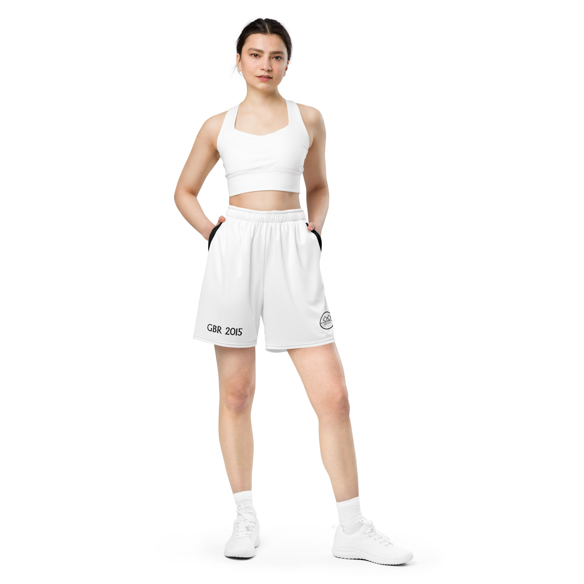 G Bound Republic White Unisex Mesh Shorts - Image 3