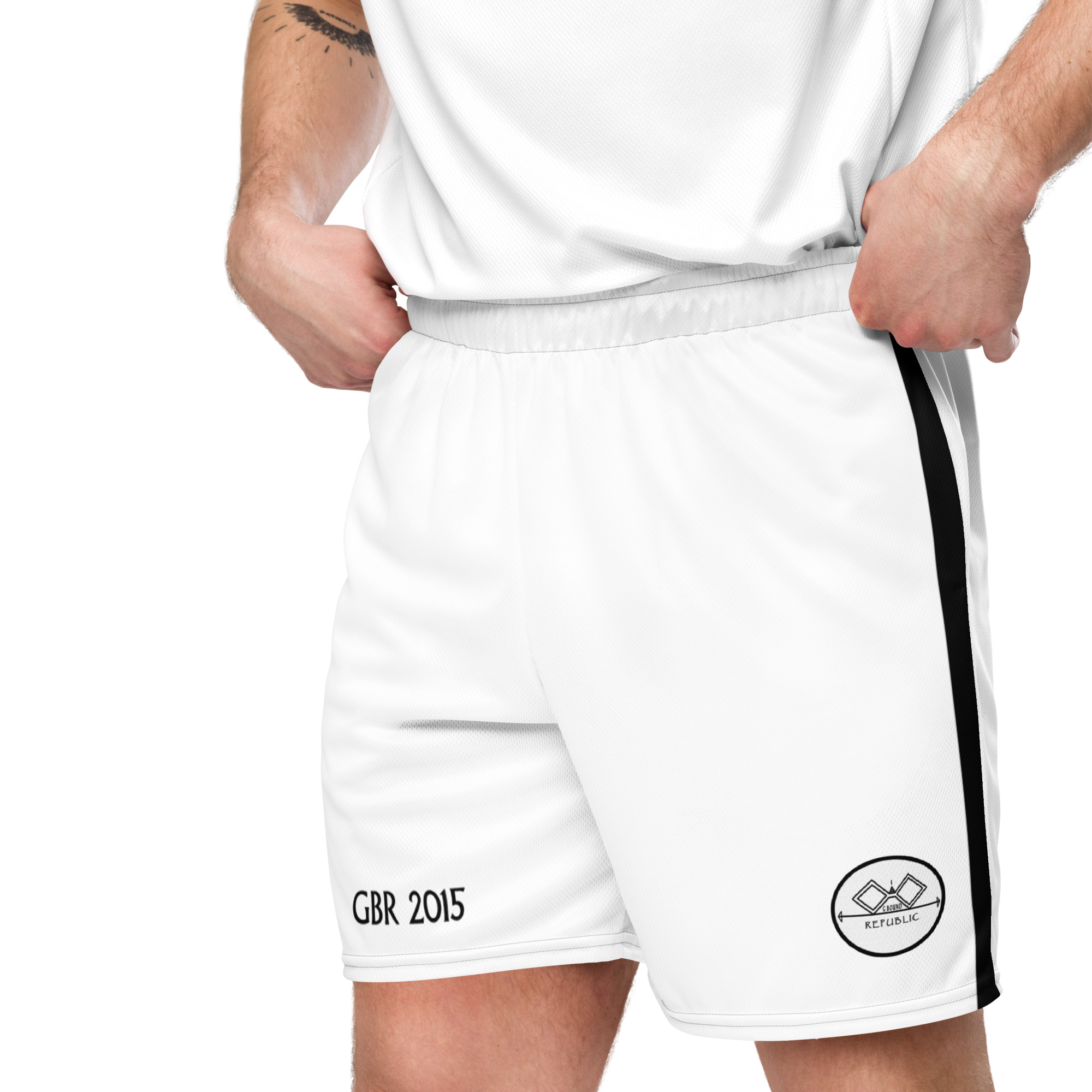 G Bound Republic White Unisex Mesh Shorts - Image 6