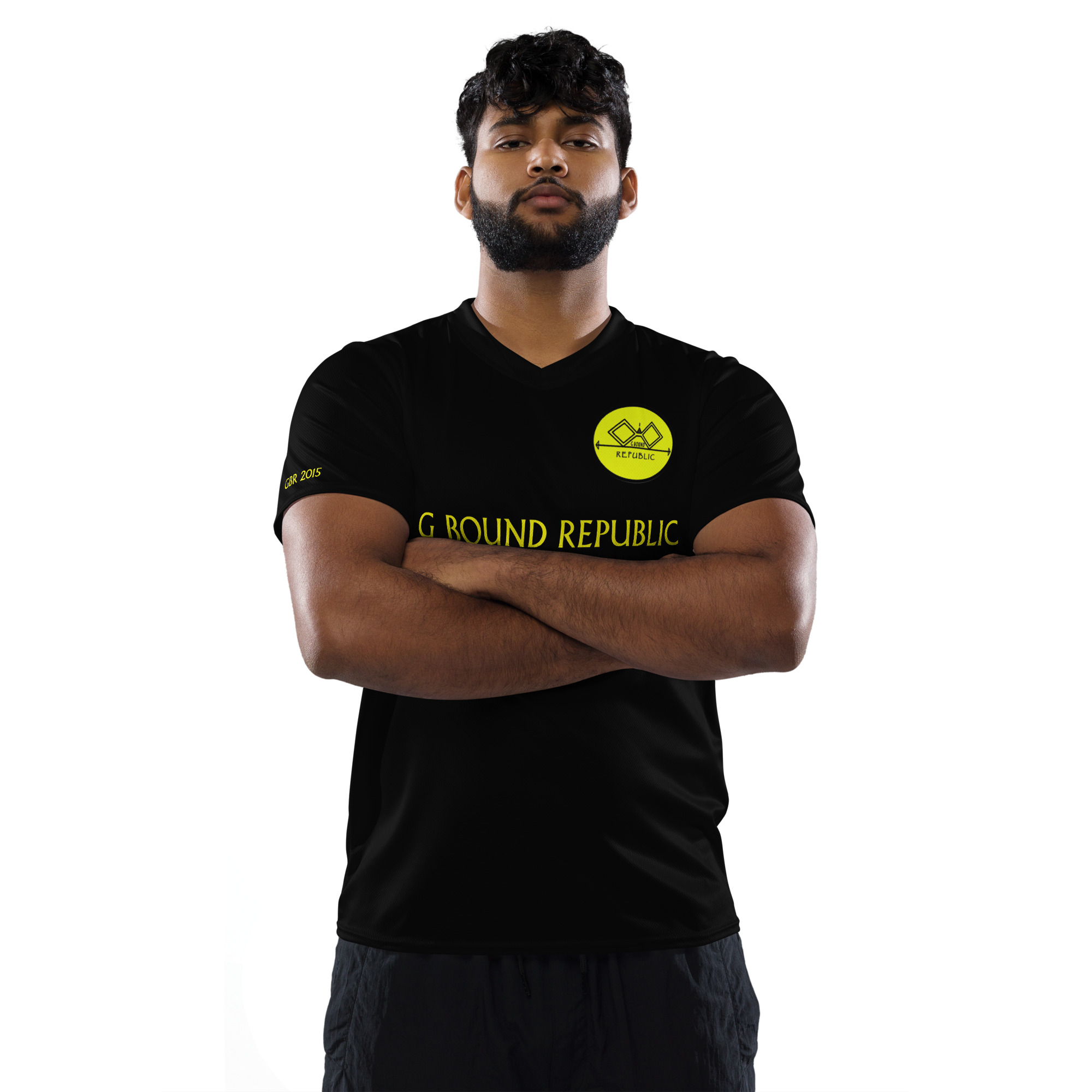 G Bound Republic Yellow & Black Recycled unisex sports jersey - Image 3