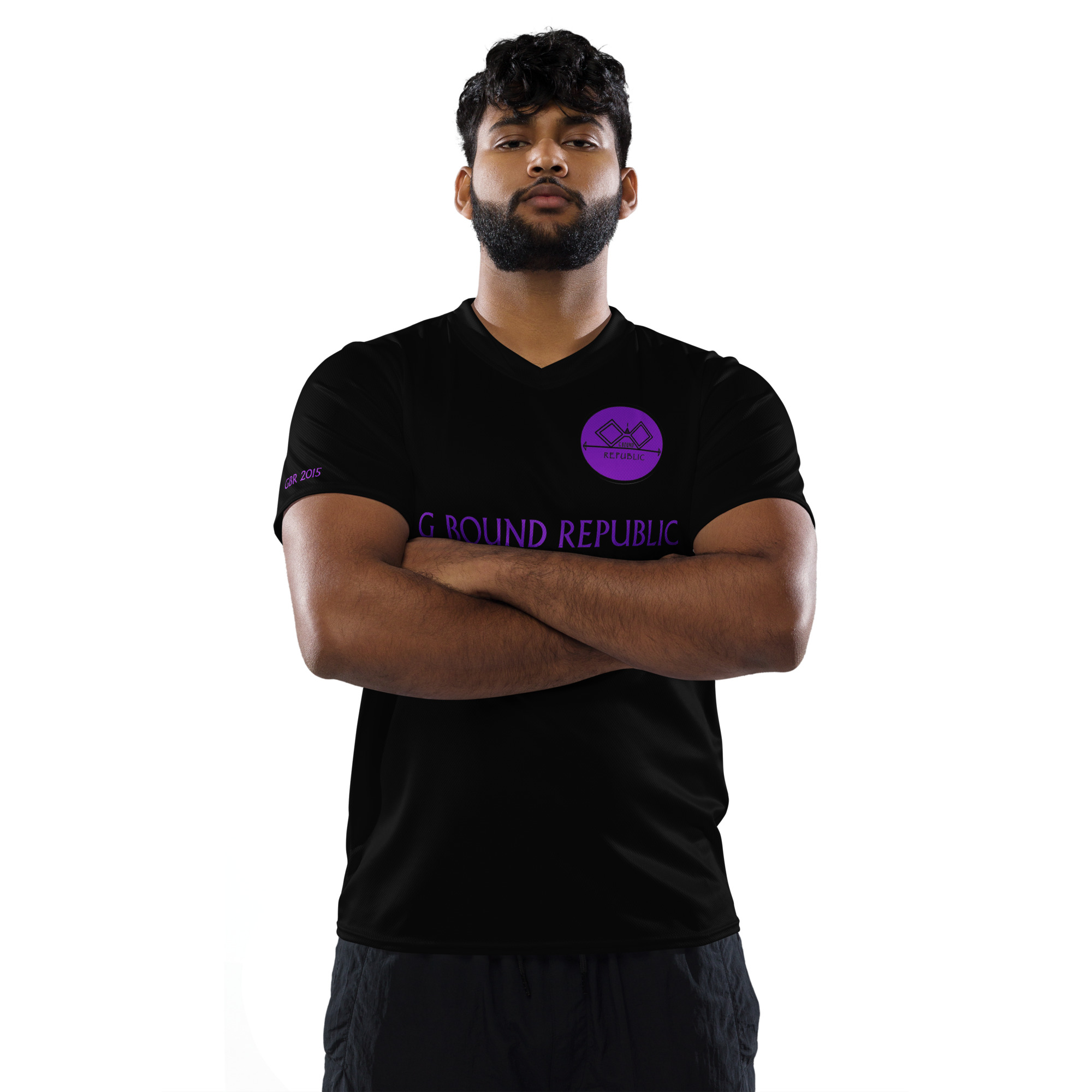 G Bound Republic Purple & Black Recycled unisex sports jersey - Image 5