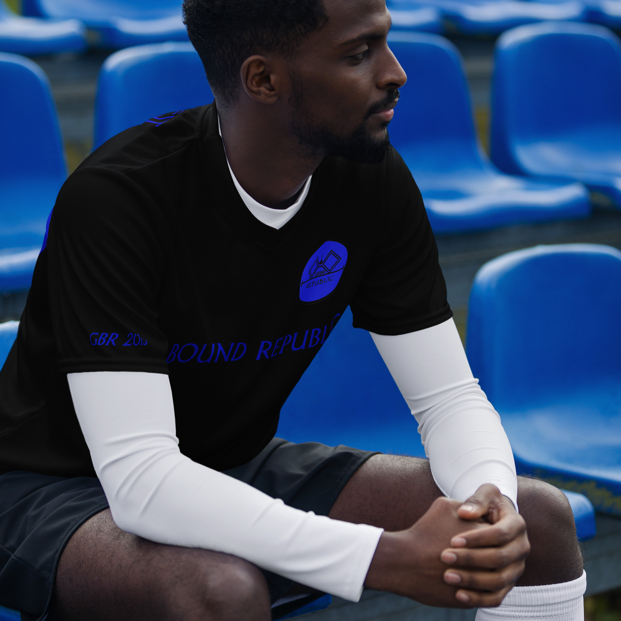 G Bound Republic Blue & Black Recycled unisex sports jersey - Image 3