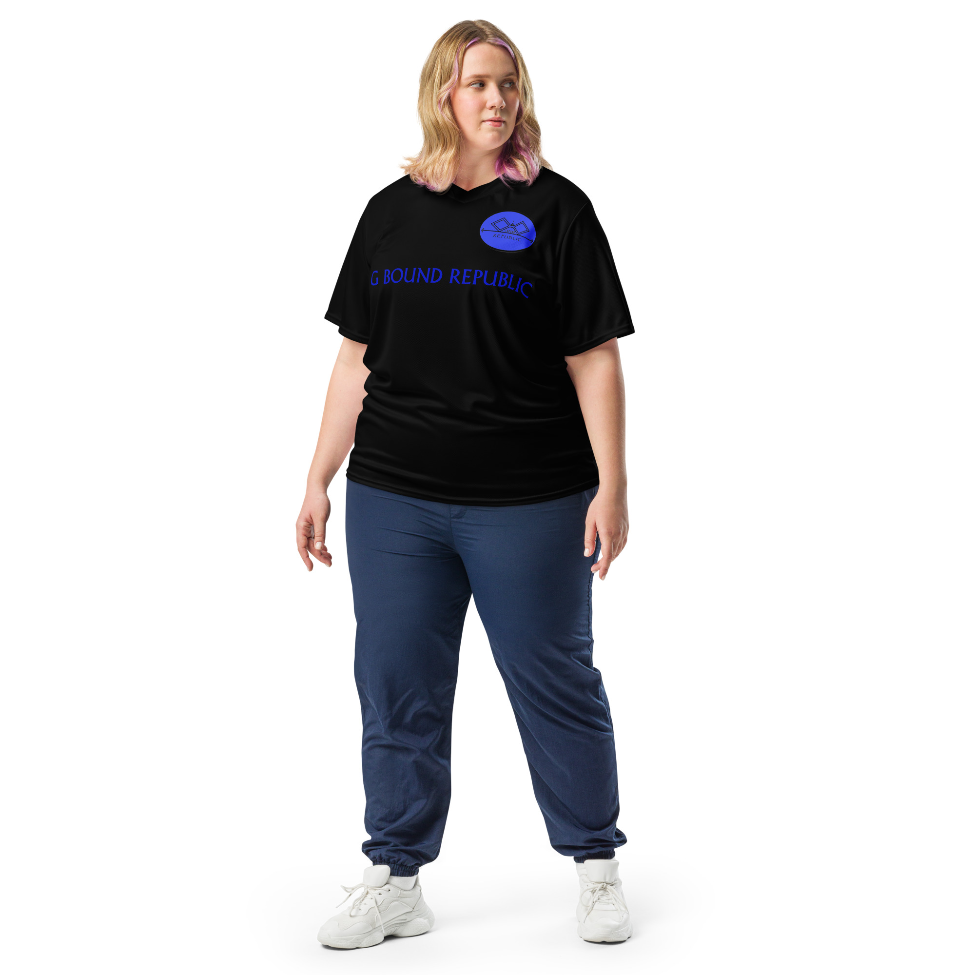 G Bound Republic Blue & Black Recycled unisex sports jersey - Image 4