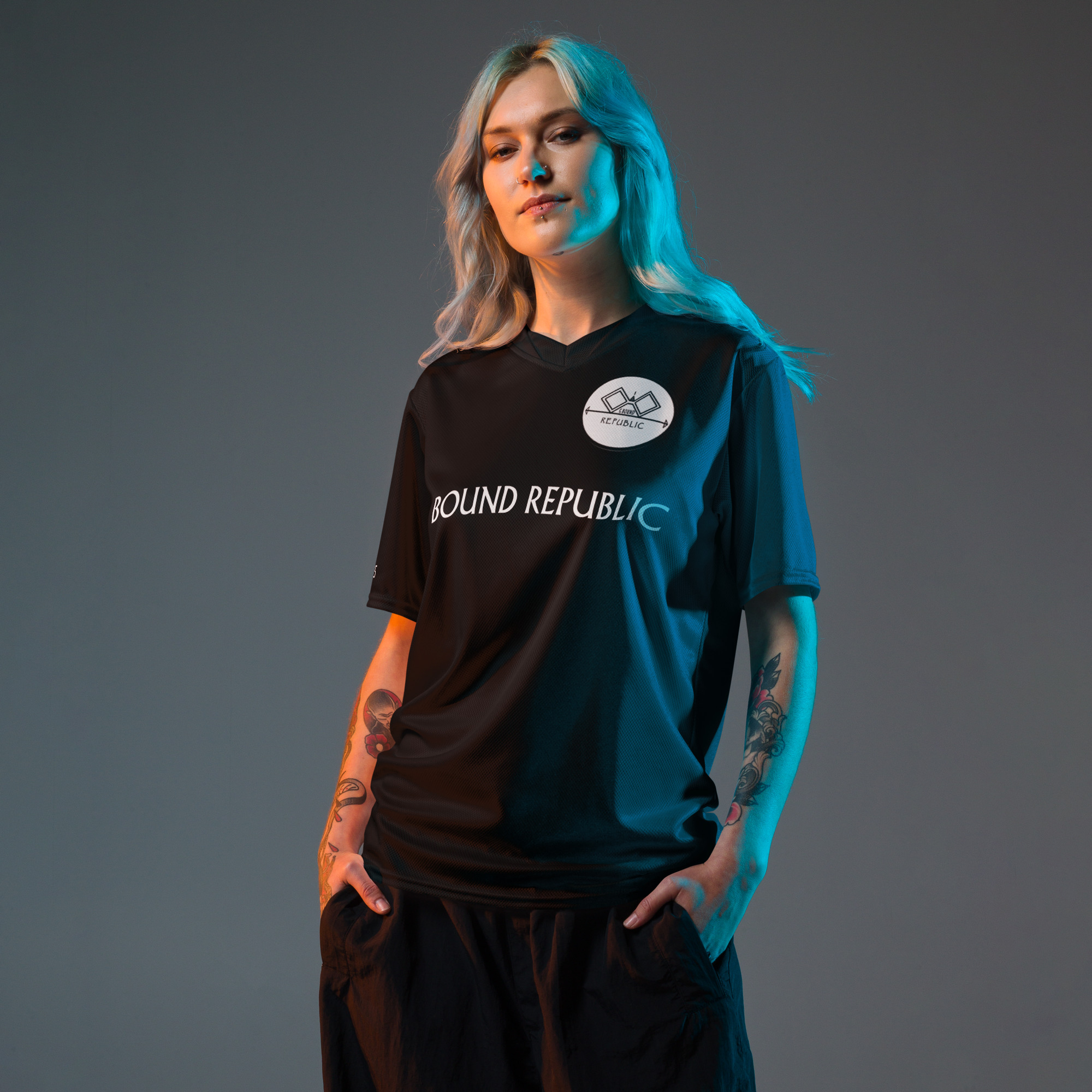 G Bound Republic White & Black Recycled unisex sports jersey - Image 3