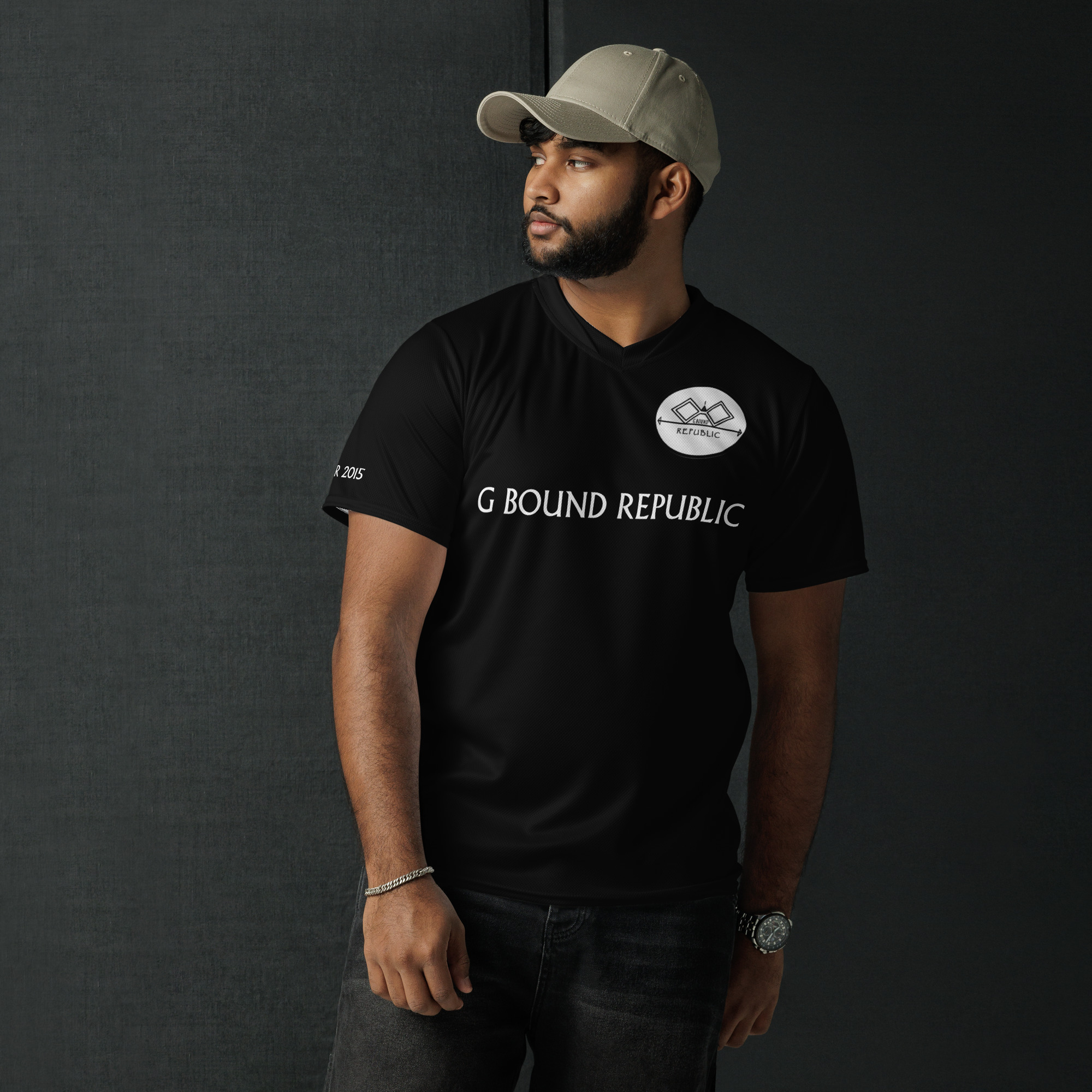 G Bound Republic White & Black Recycled unisex sports jersey - Image 5