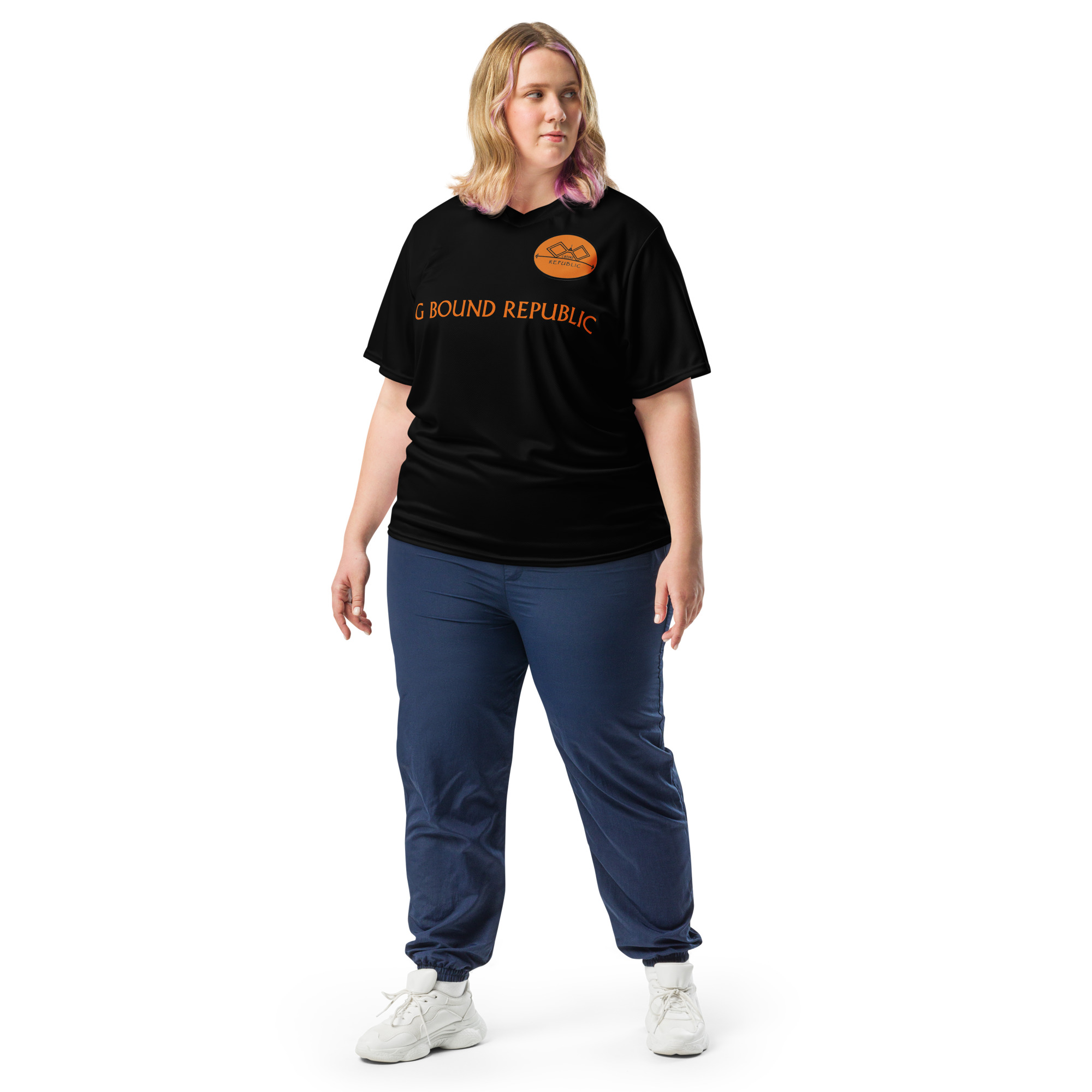 G Bound Republic Orange & Black Recycled unisex sports jersey - Image 3