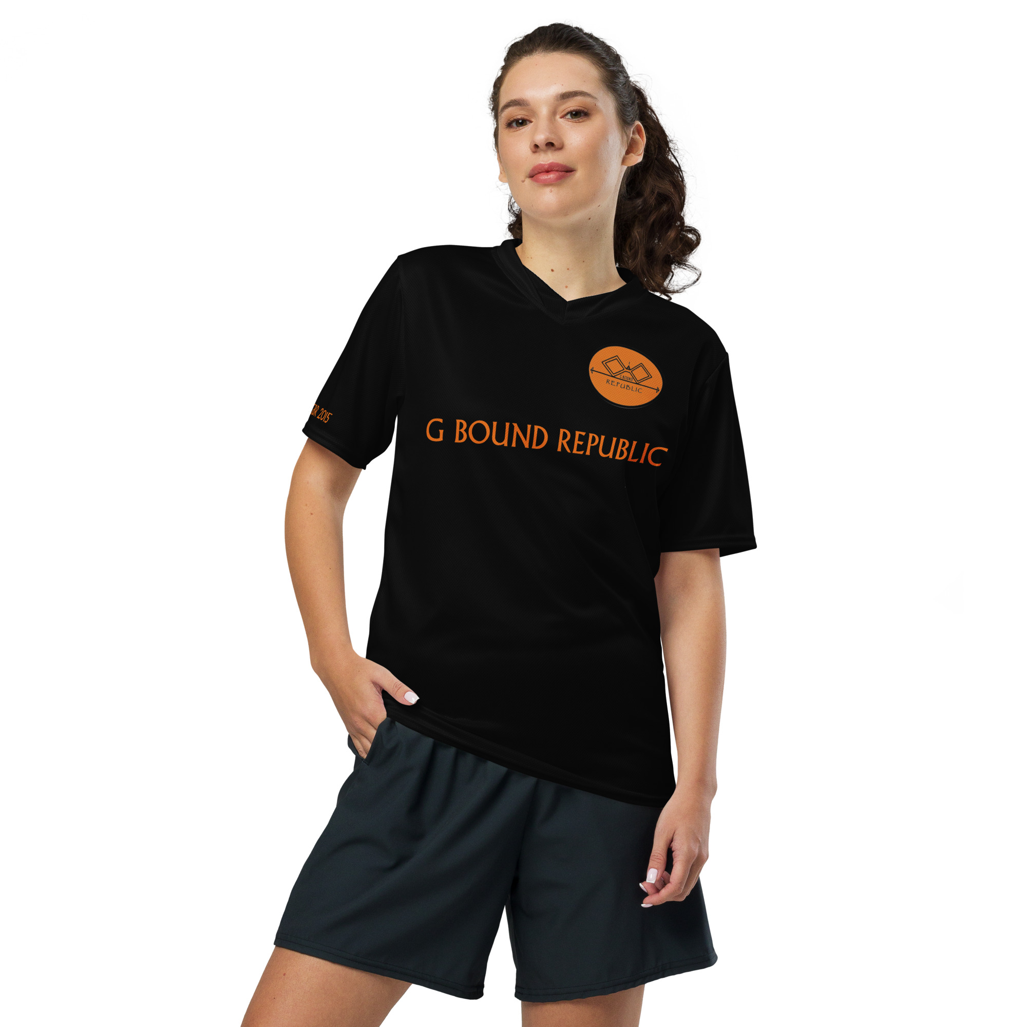G Bound Republic Orange & Black Recycled unisex sports jersey - Image 4