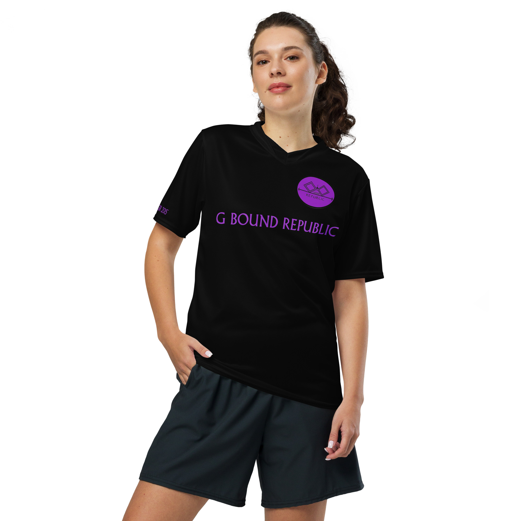 G Bound Republic Purple & Black Recycled unisex sports jersey - Image 4