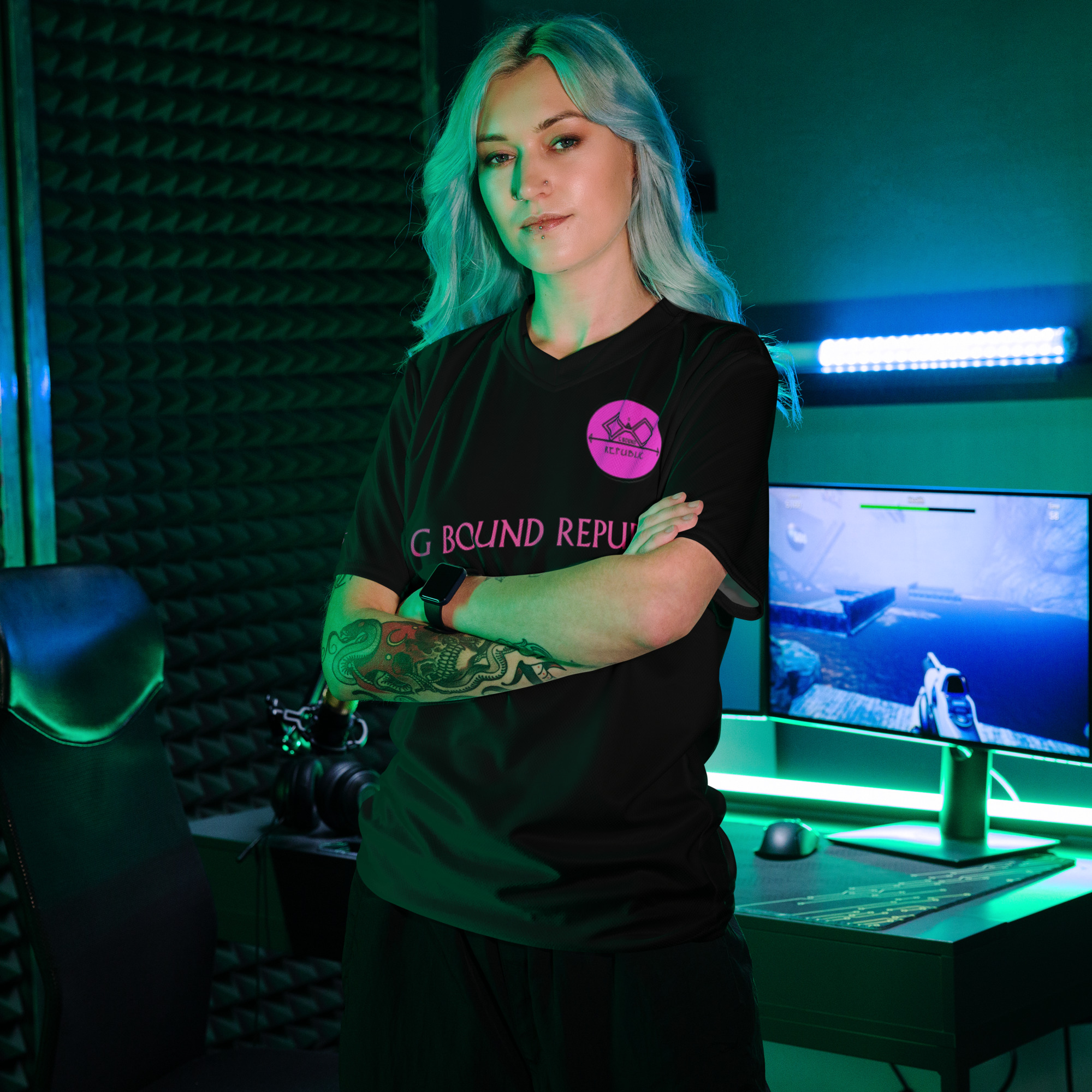 G Bound Republic Pink & Black Recycled unisex sports jersey