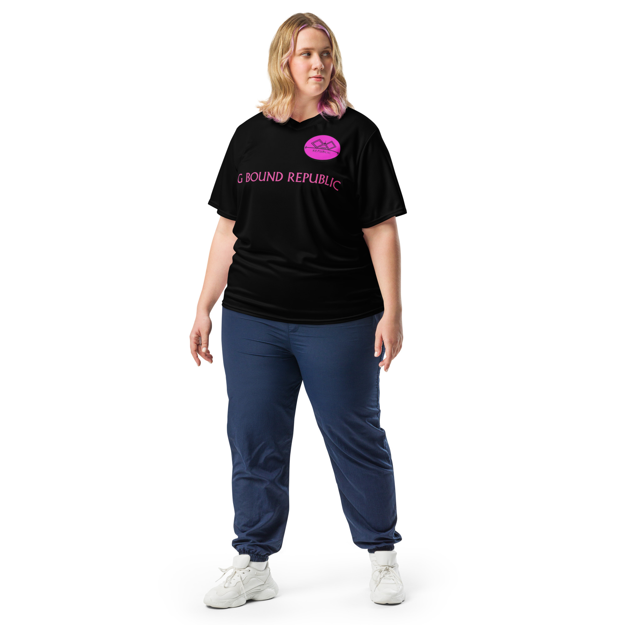 G Bound Republic Pink & Black Recycled unisex sports jersey - Image 3