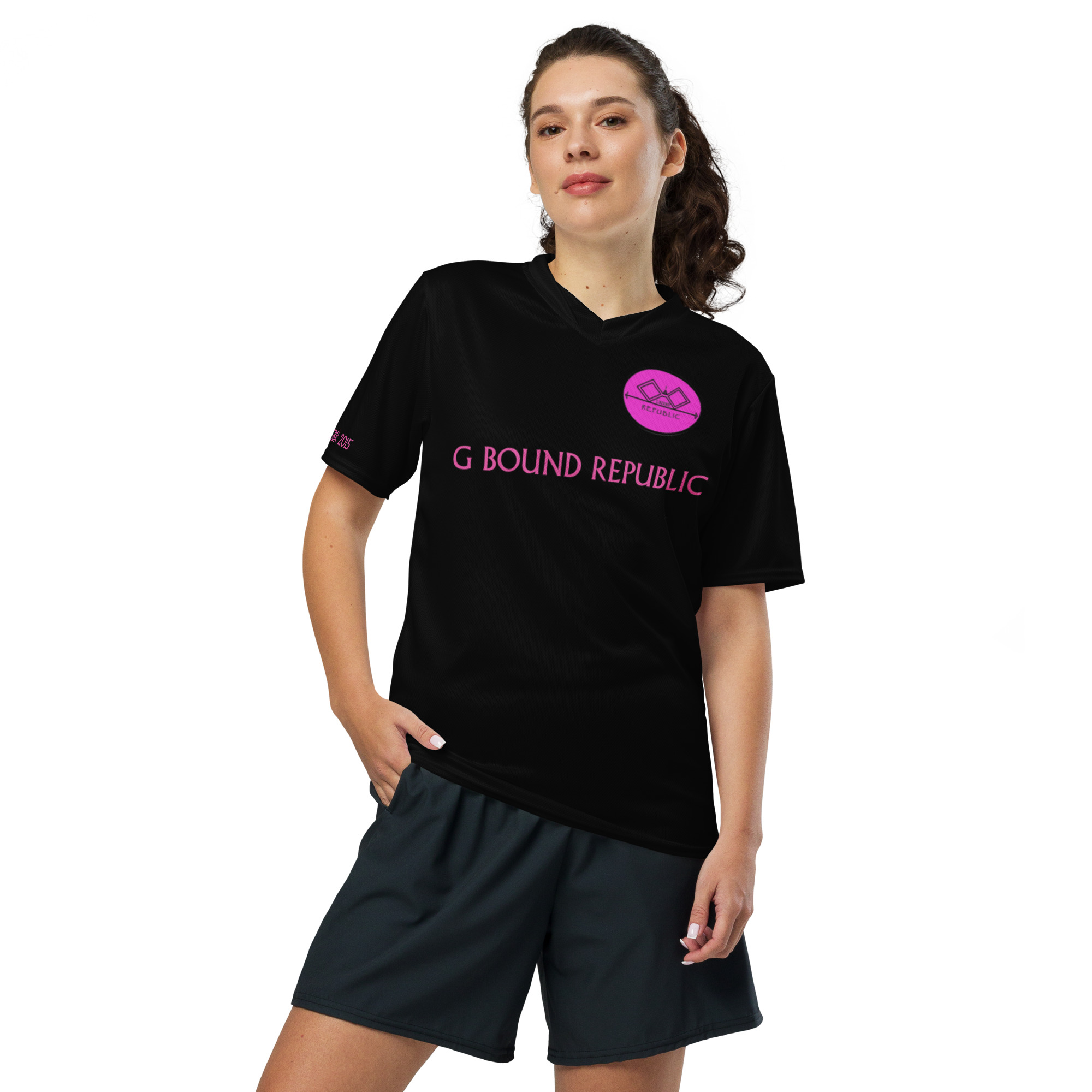 G Bound Republic Pink & Black Recycled unisex sports jersey - Image 6
