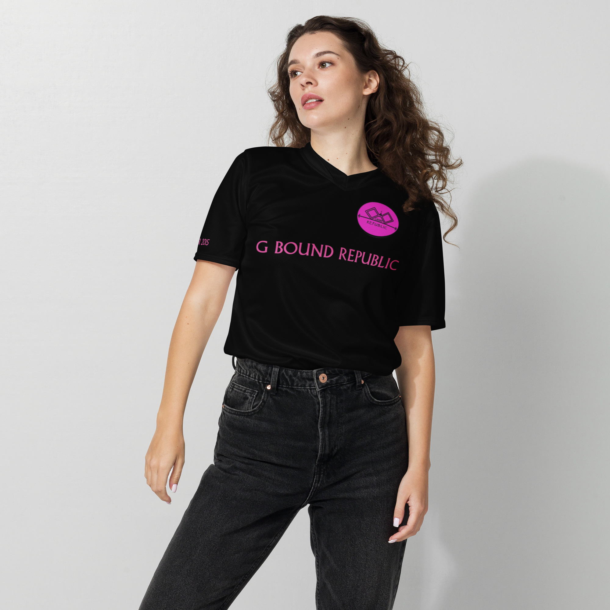 G Bound Republic Pink & Black Recycled unisex sports jersey - Image 7