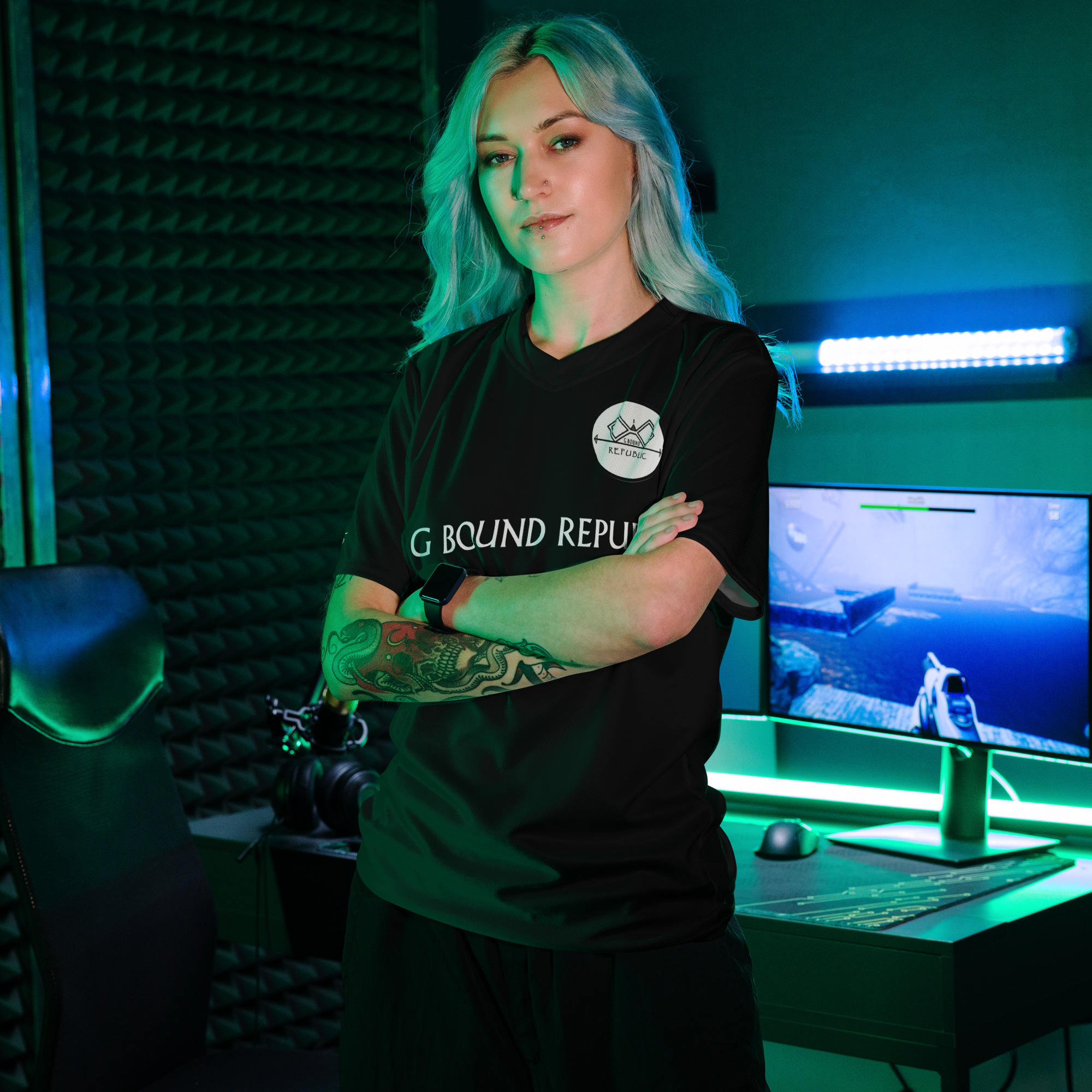 G Bound Republic Silver & Black Recycled unisex sports jersey - Image 4