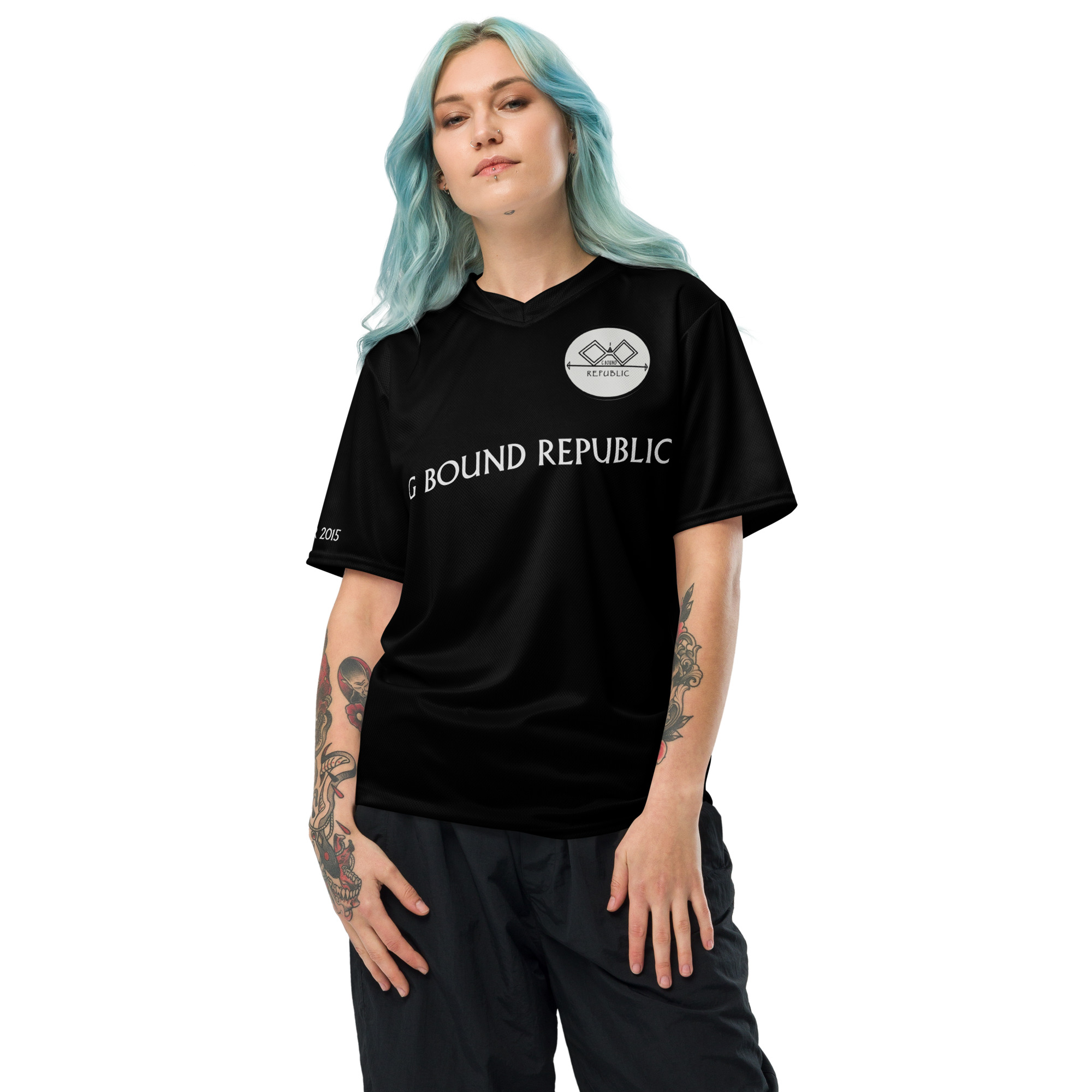 G Bound Republic Silver & Black Recycled unisex sports jersey - Image 8