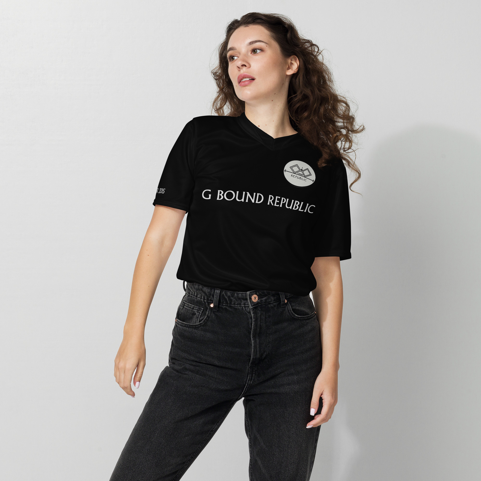 G Bound Republic Silver & Black Recycled unisex sports jersey - Image 9