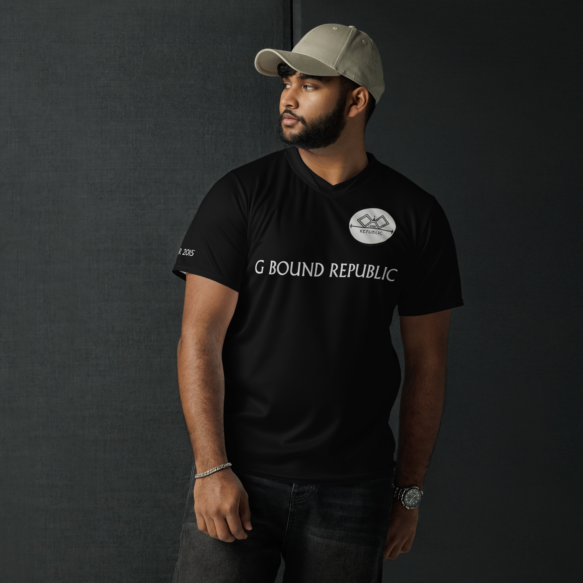 G Bound Republic Silver & Black Recycled unisex sports jersey - Image 10