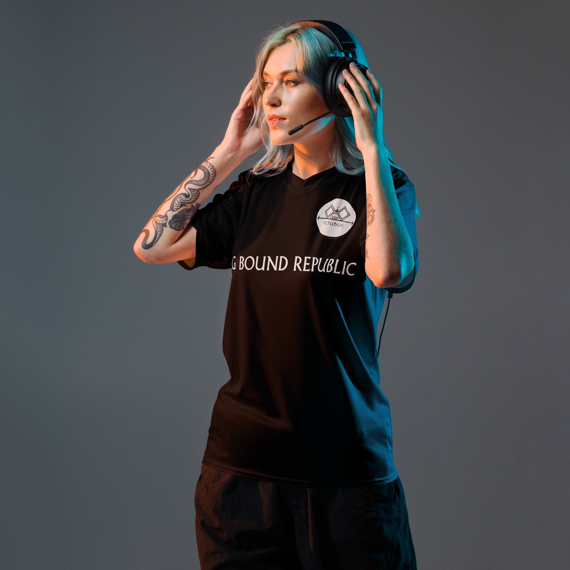 G Bound Republic Silver & Black Recycled unisex sports jersey - Image 5