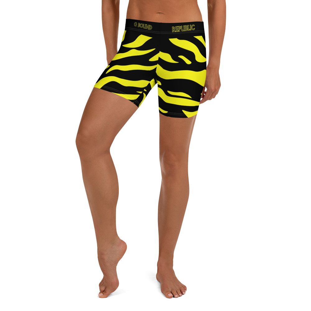 G Bound Republic Yellow & Black Yoga Shorts