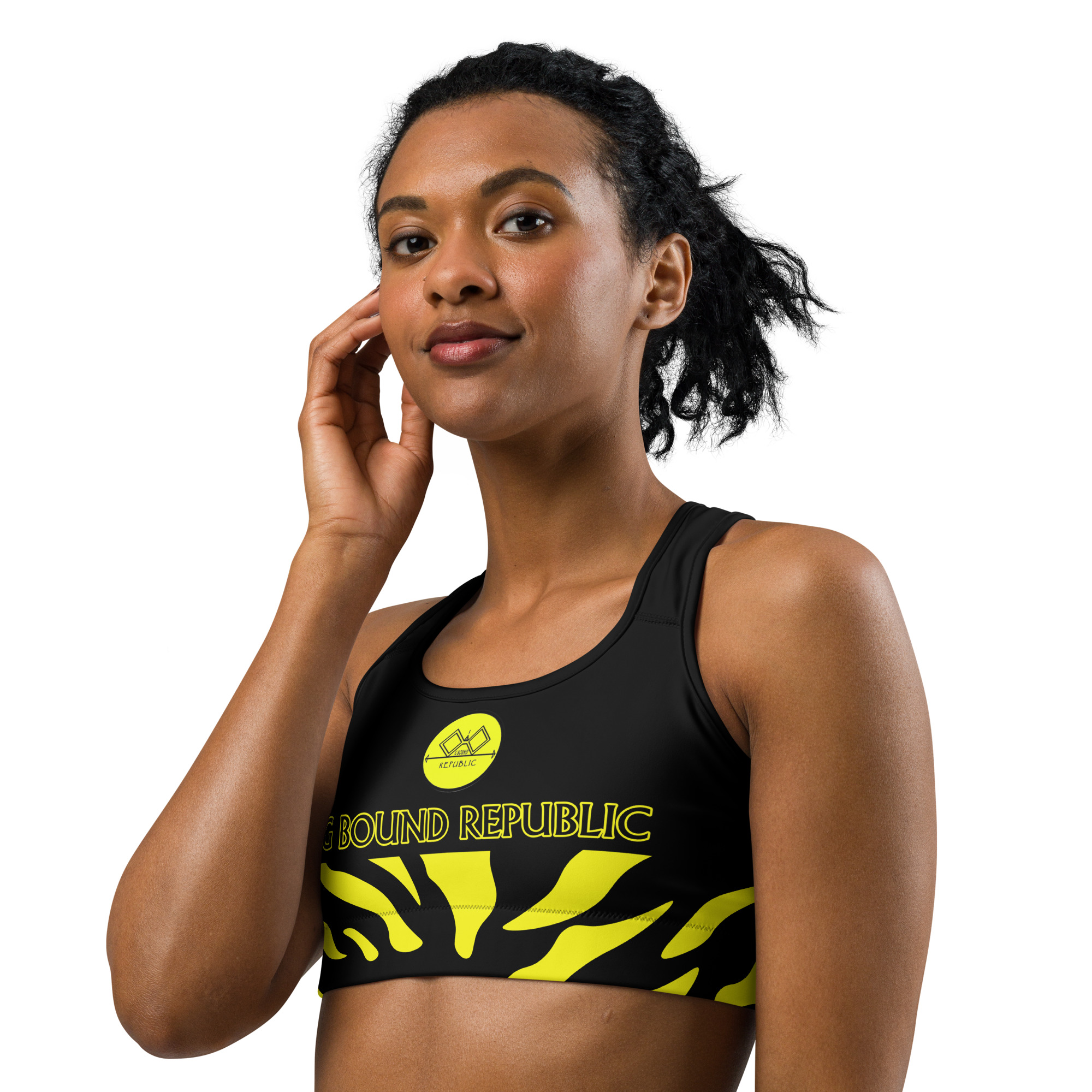 G Bound Republic Yellow & Black Sports Bra - Image 6