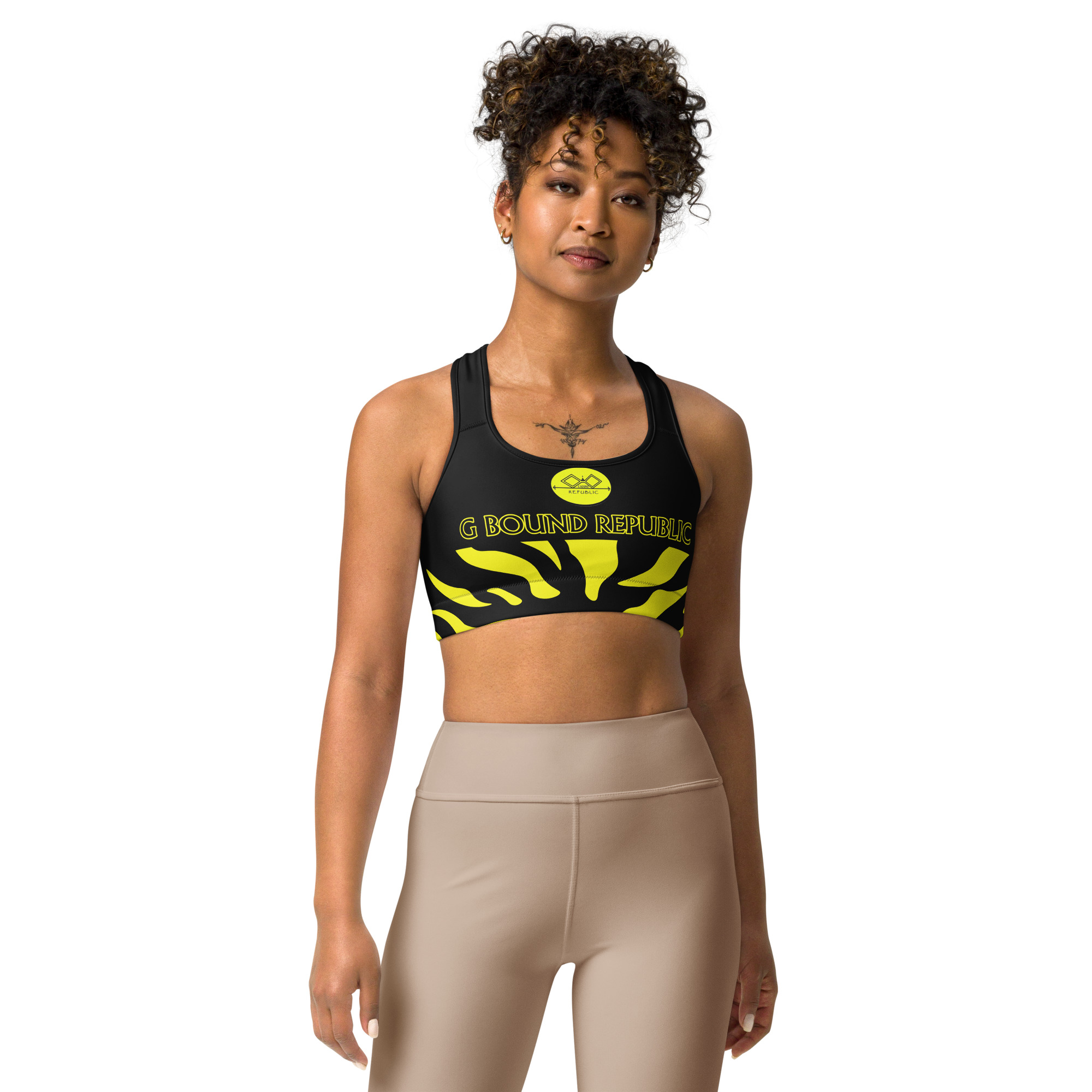 G Bound Republic Yellow & Black Sports Bra