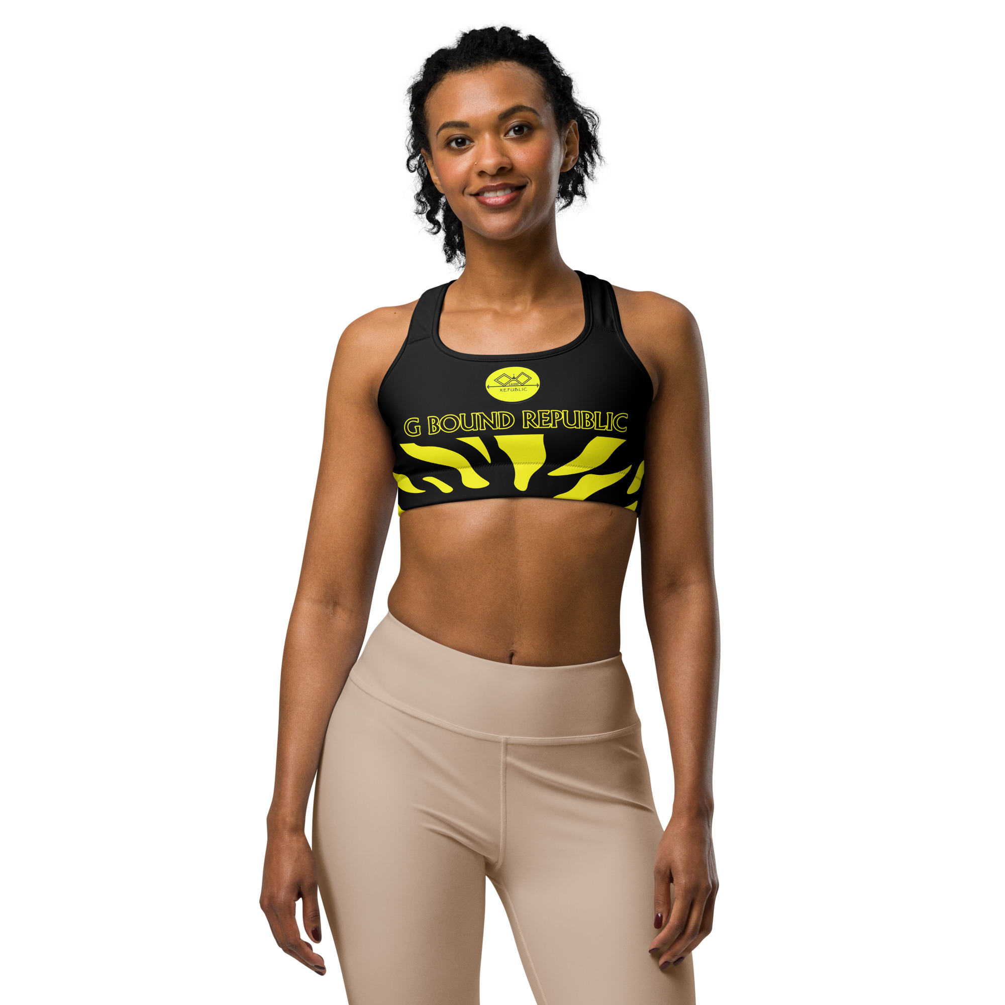 G Bound Republic Yellow & Black Sports Bra - Image 8