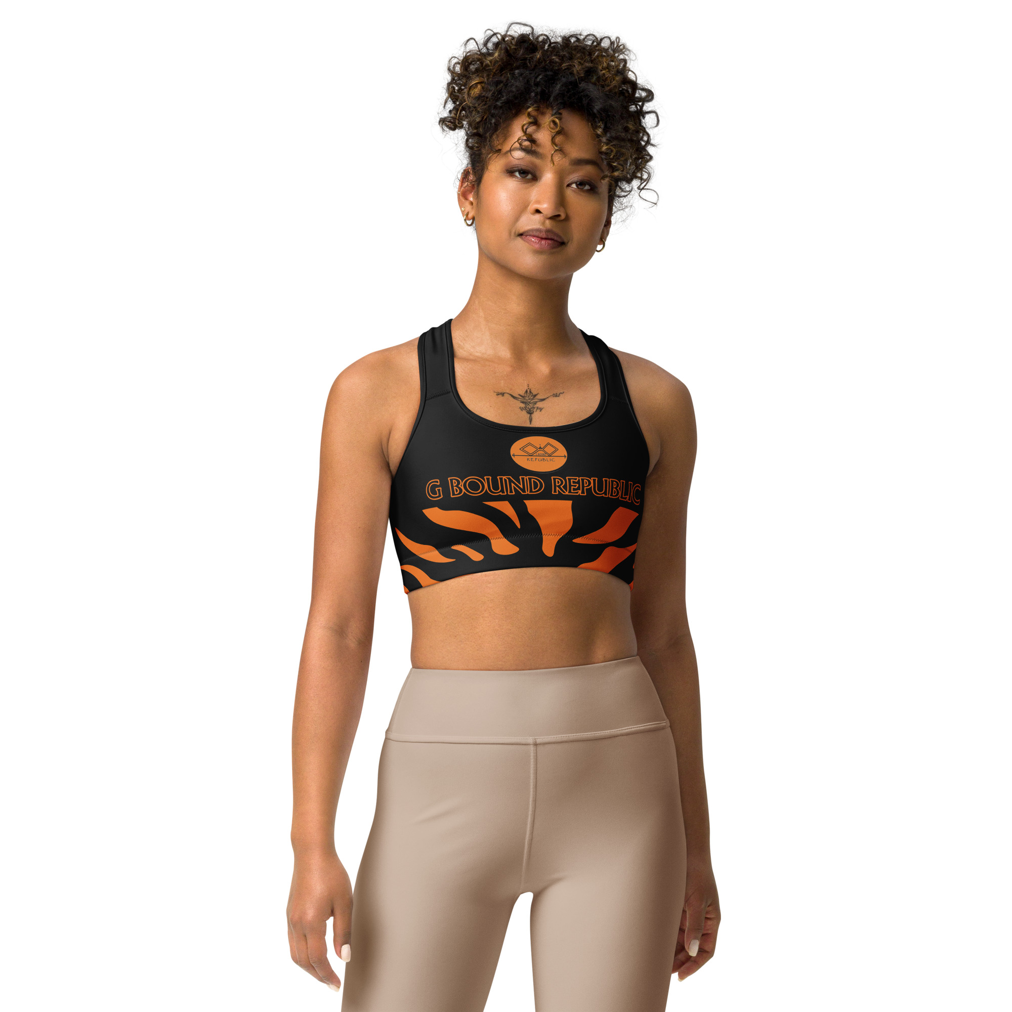 G Bound Republic Orange & Black Sports bra