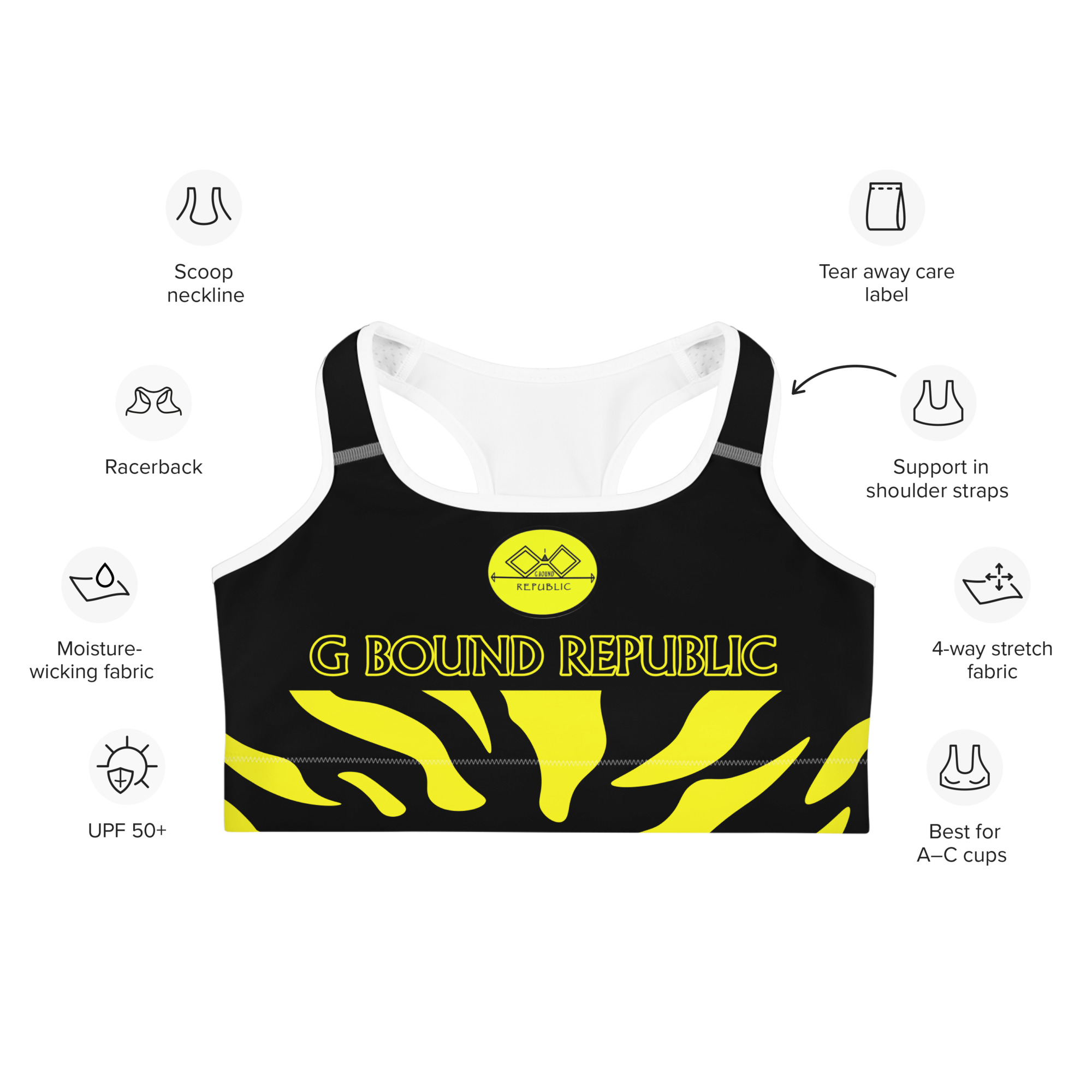 G Bound Republic Yellow & Black Sports Bra - Image 10