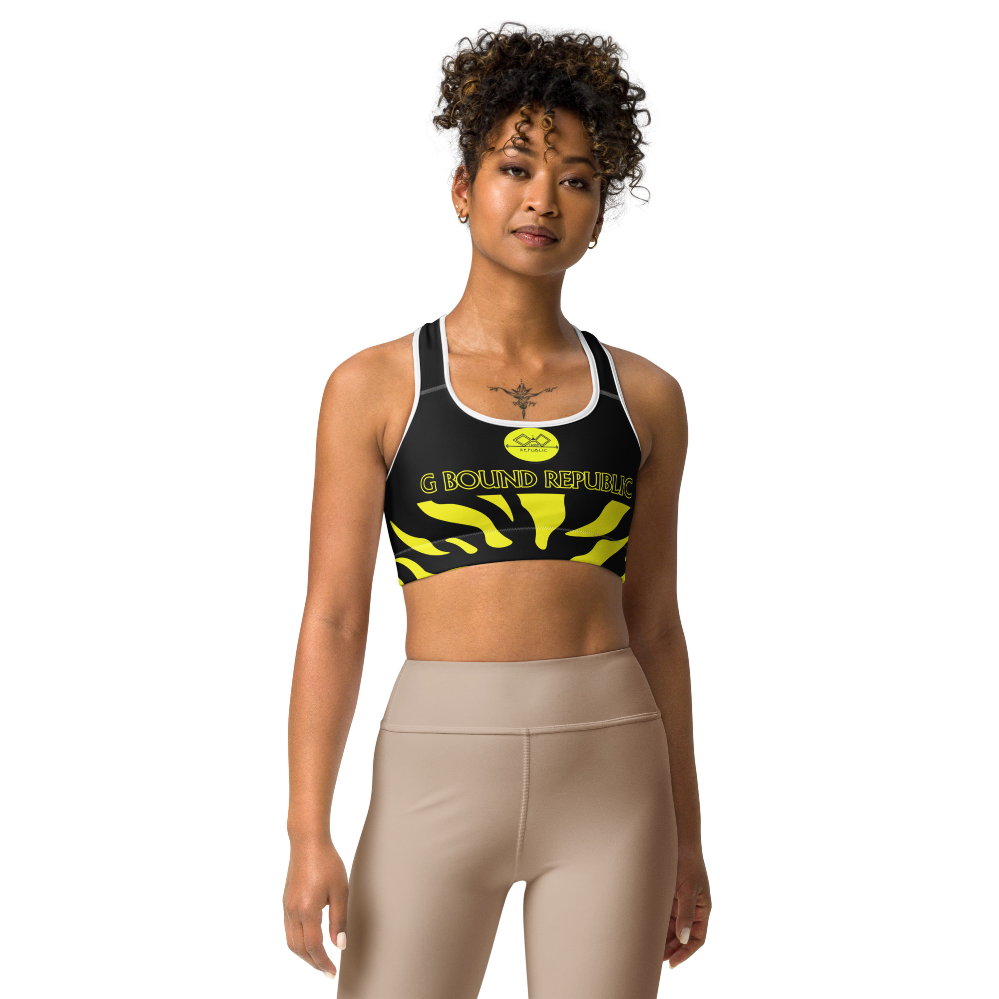 G Bound Republic Yellow & Black Sports Bra - Image 16