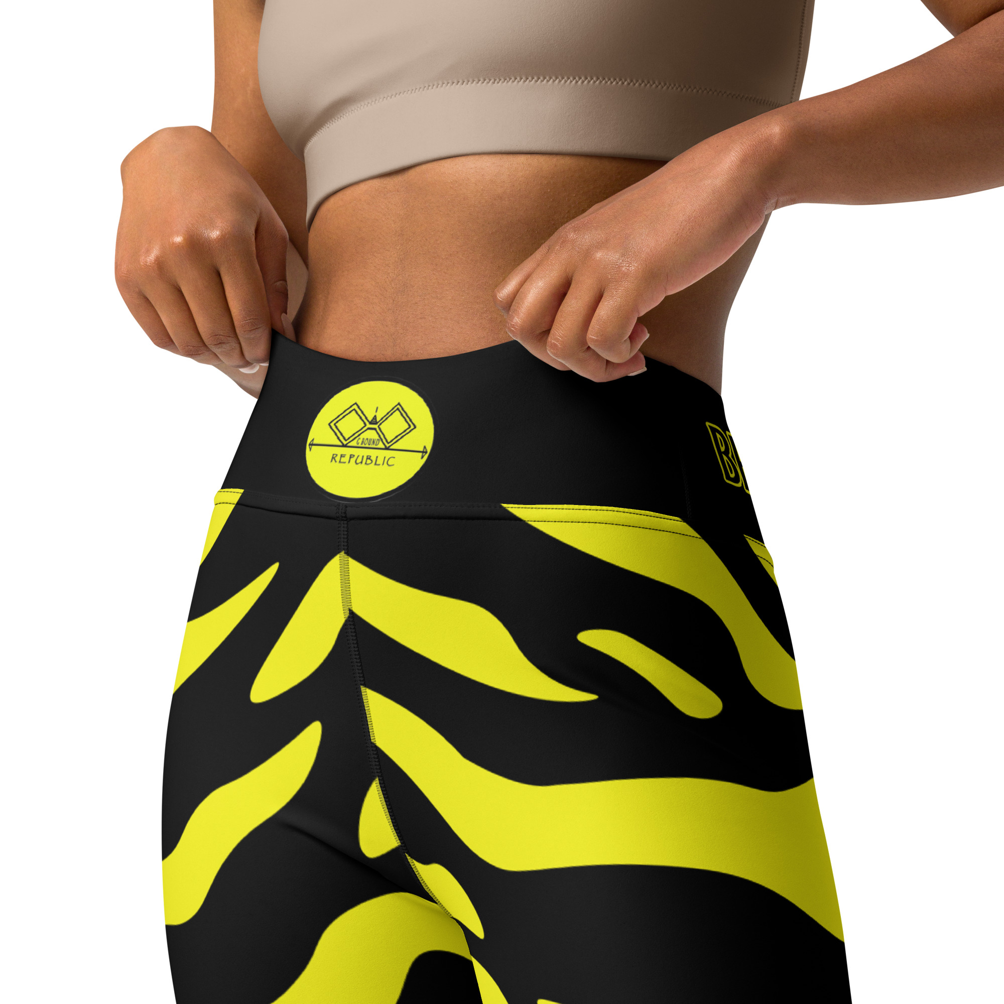 G Bound Republic Yellow & Black Yoga Leggings - Image 3