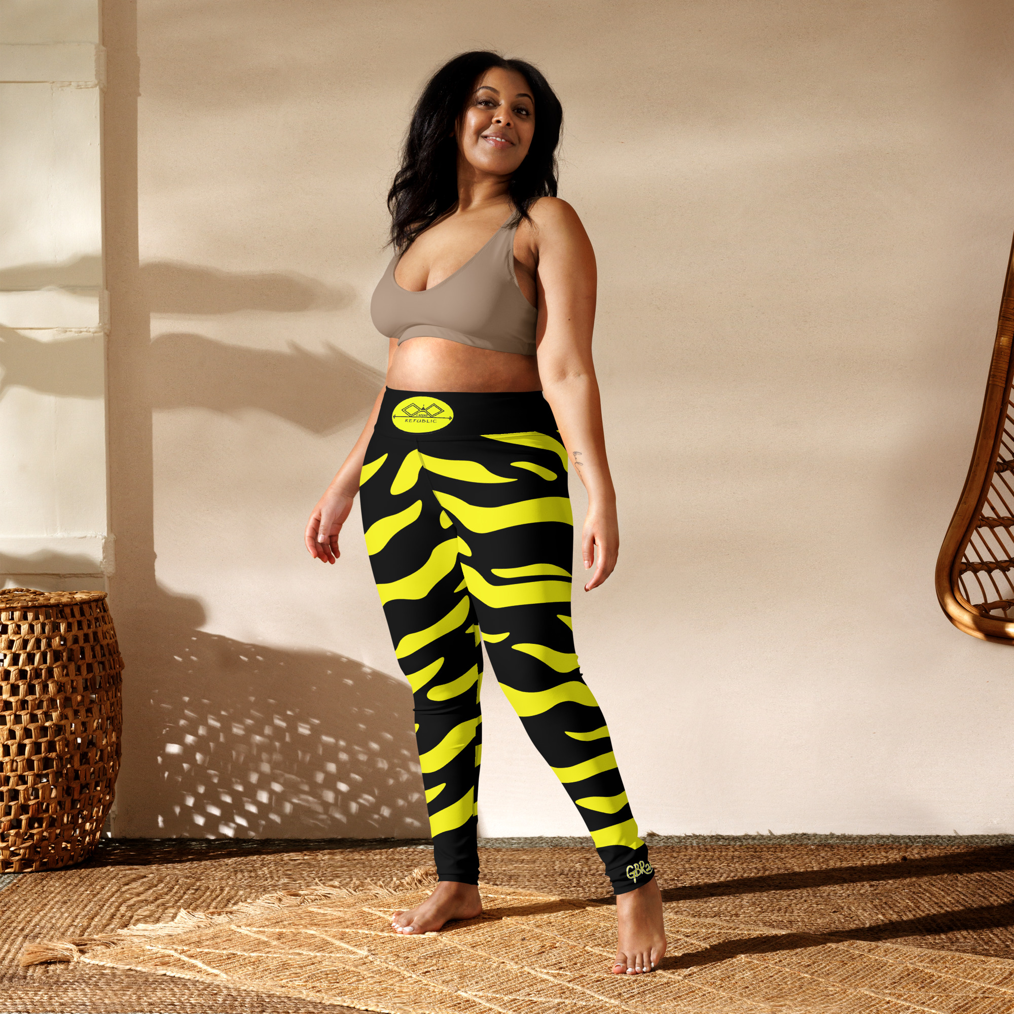 G Bound Republic Yellow & Black Yoga Leggings - Image 6