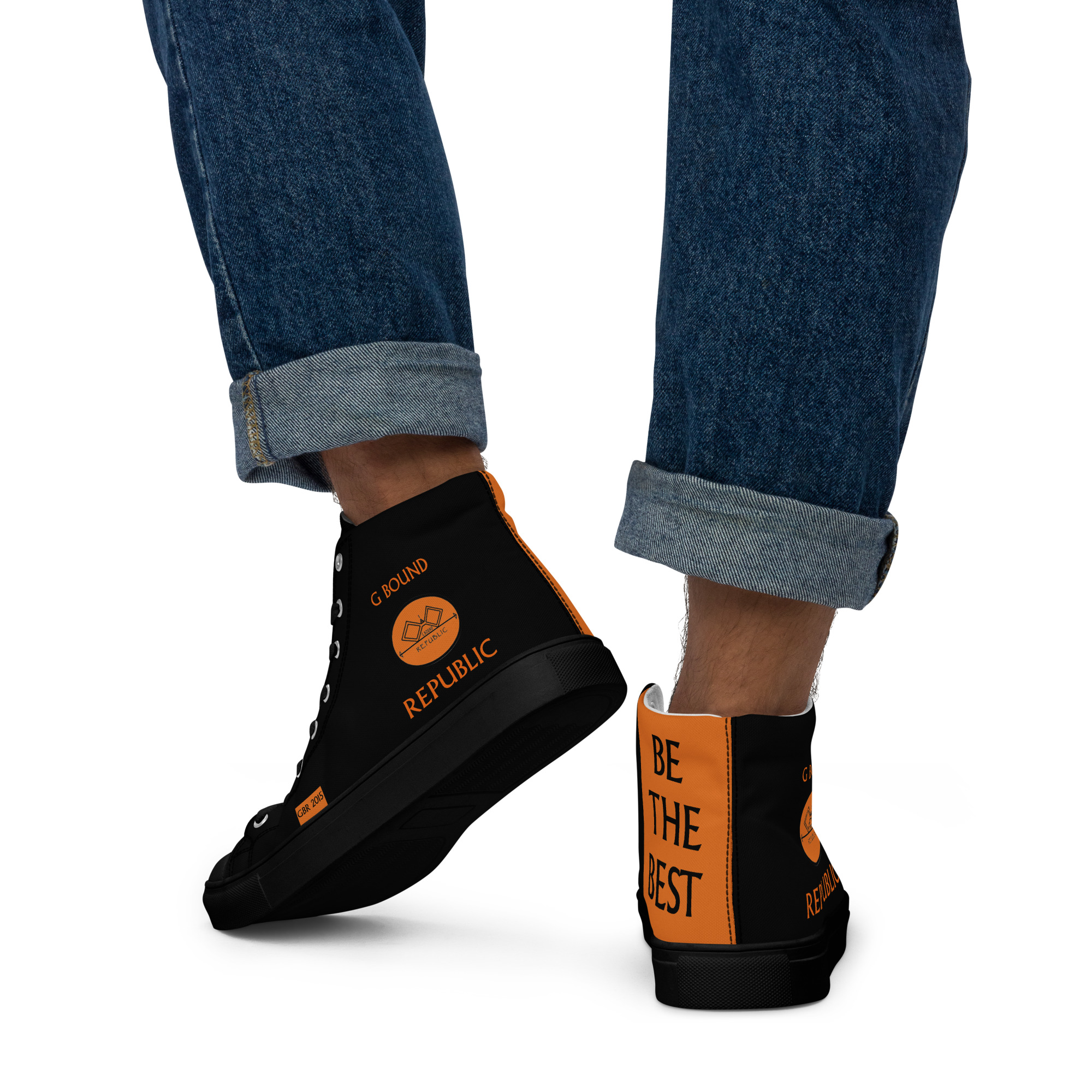 G Bound Republic Orange & Black Men’s High Top Canvas Shoes - Image 6