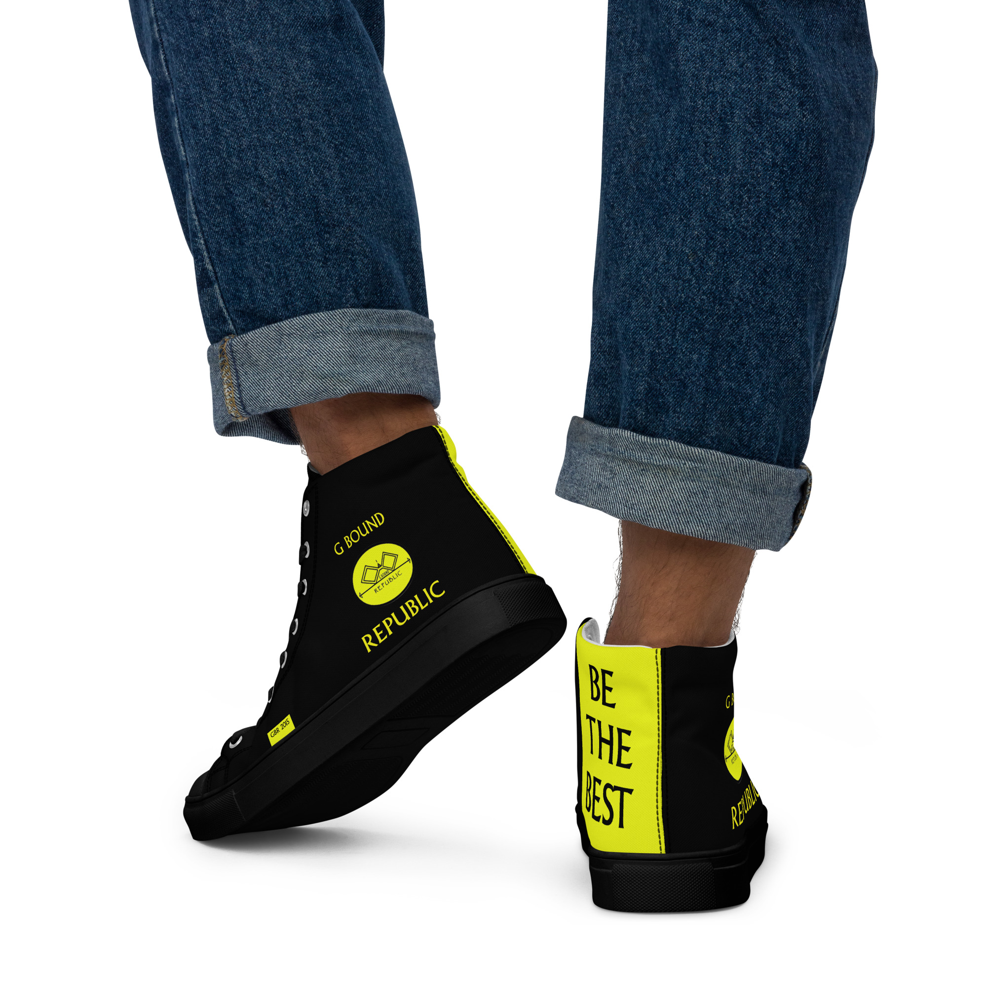 G Bound Republic Yellow & Black Men’s High Top Canvas Shoes