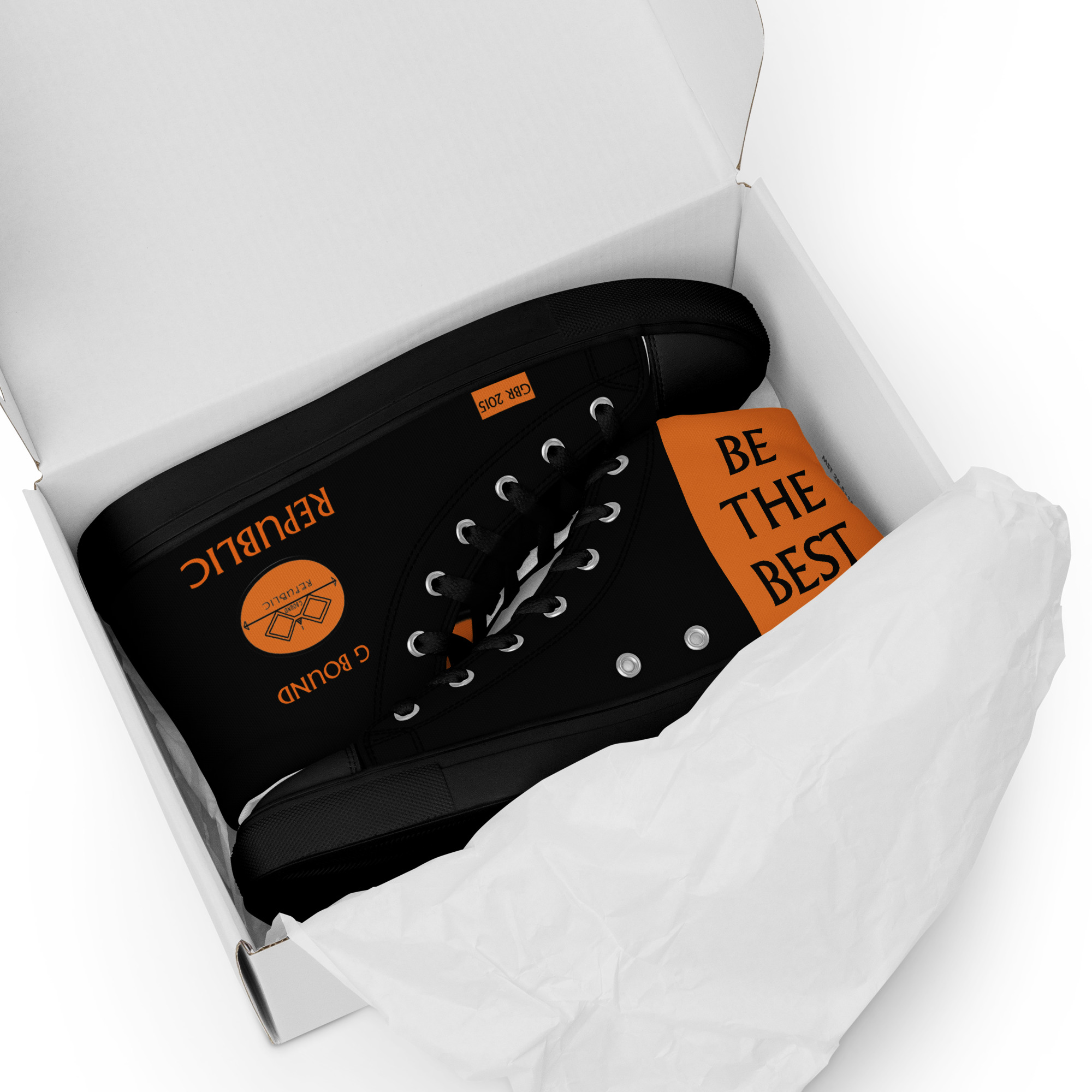 G Bound Republic Orange & Black Men’s High Top Canvas Shoes - Image 5