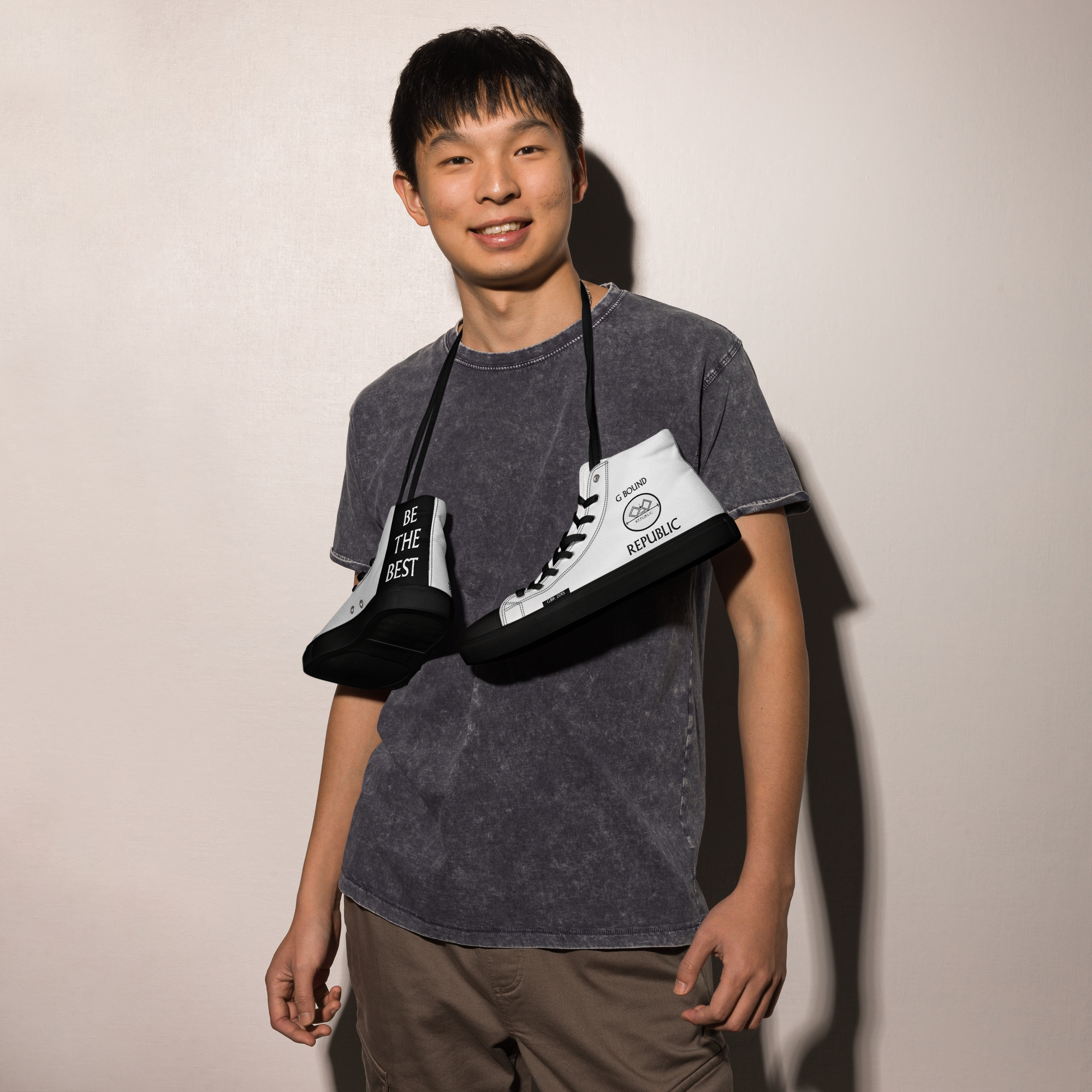 G Bound Republic White Men’s High Top Canvas Shoes