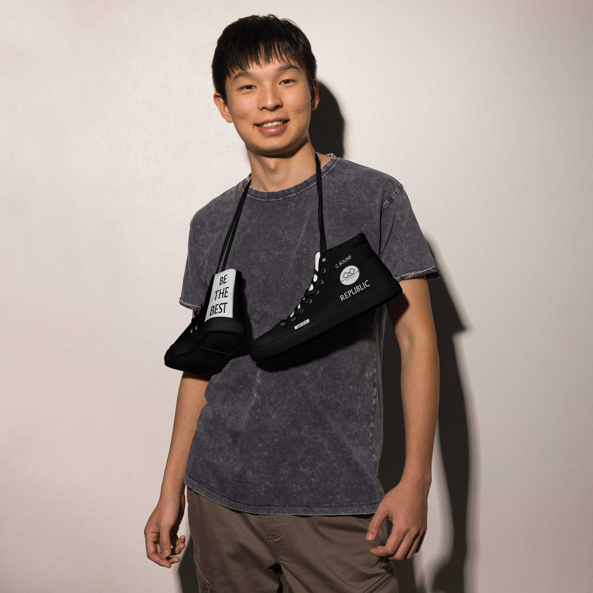 G Bound Republic Silver & Black Men’s High Top Canvas Shoes - Image 5