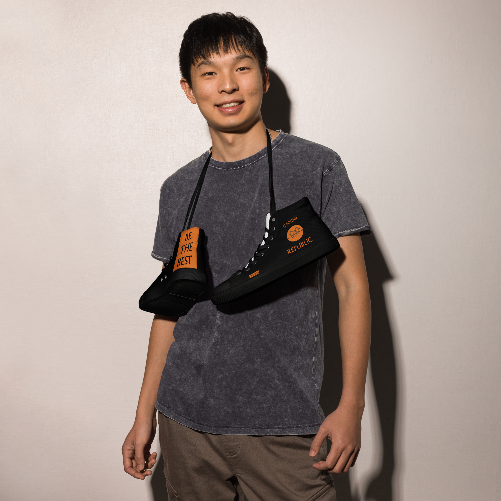 G Bound Republic Orange & Black Men’s High Top Canvas Shoes