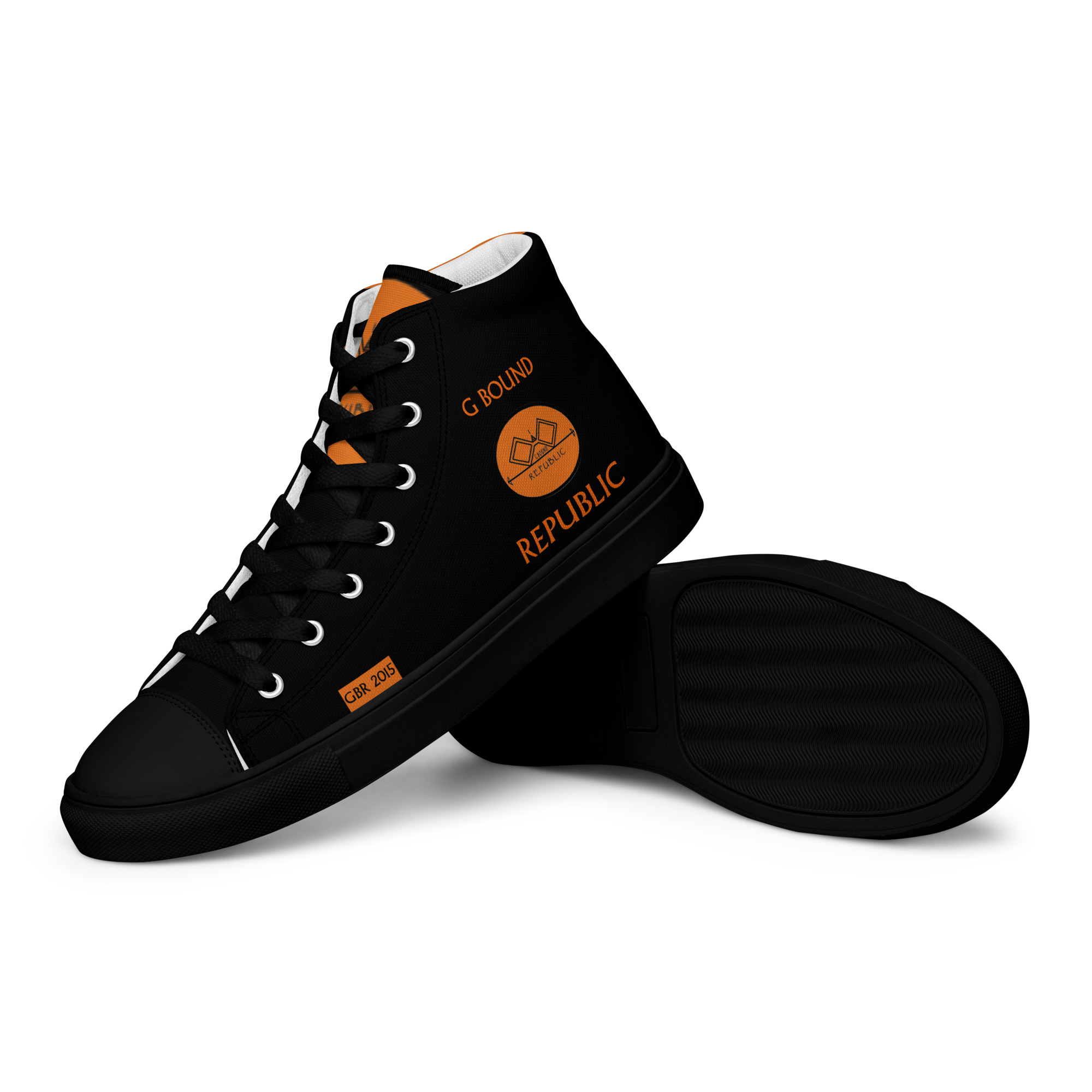 G Bound Republic Orange & Black Men’s High Top Canvas Shoes - Image 7