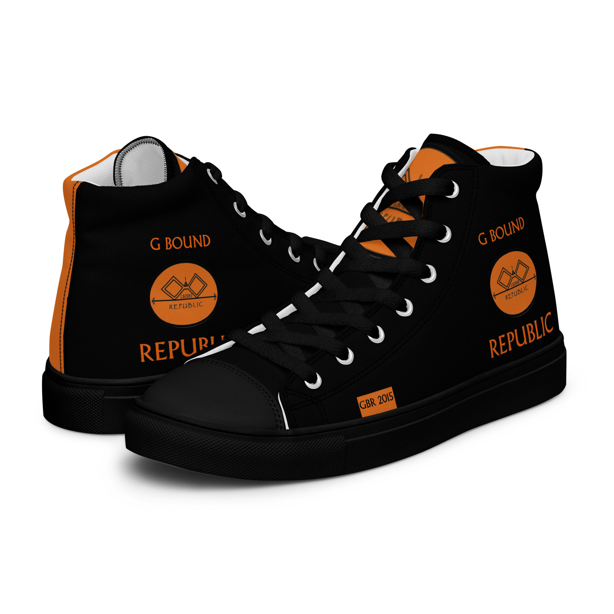 G Bound Republic Orange & Black Men’s High Top Canvas Shoes - Image 8