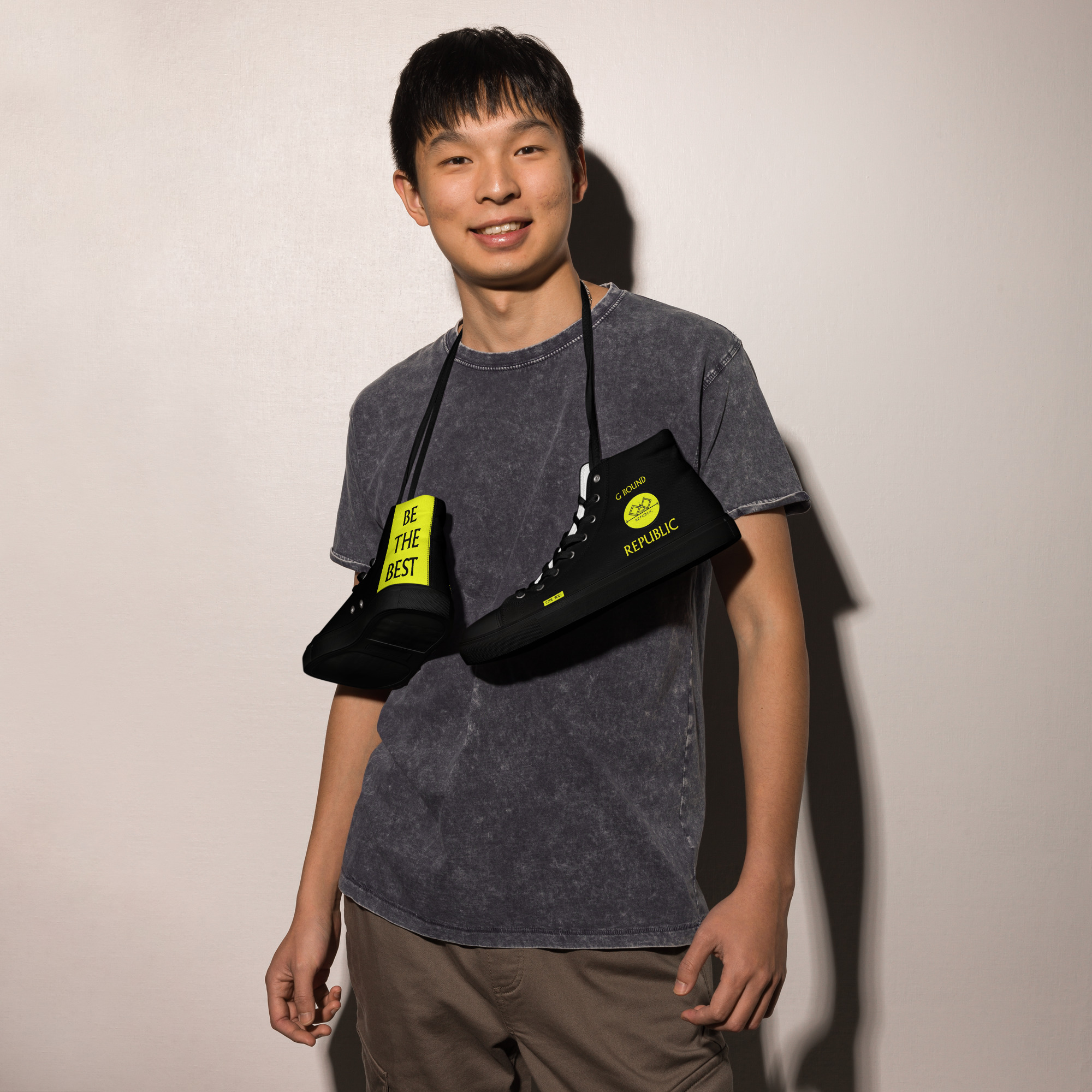 G Bound Republic Yellow & Black Men’s High Top Canvas Shoes - Image 6