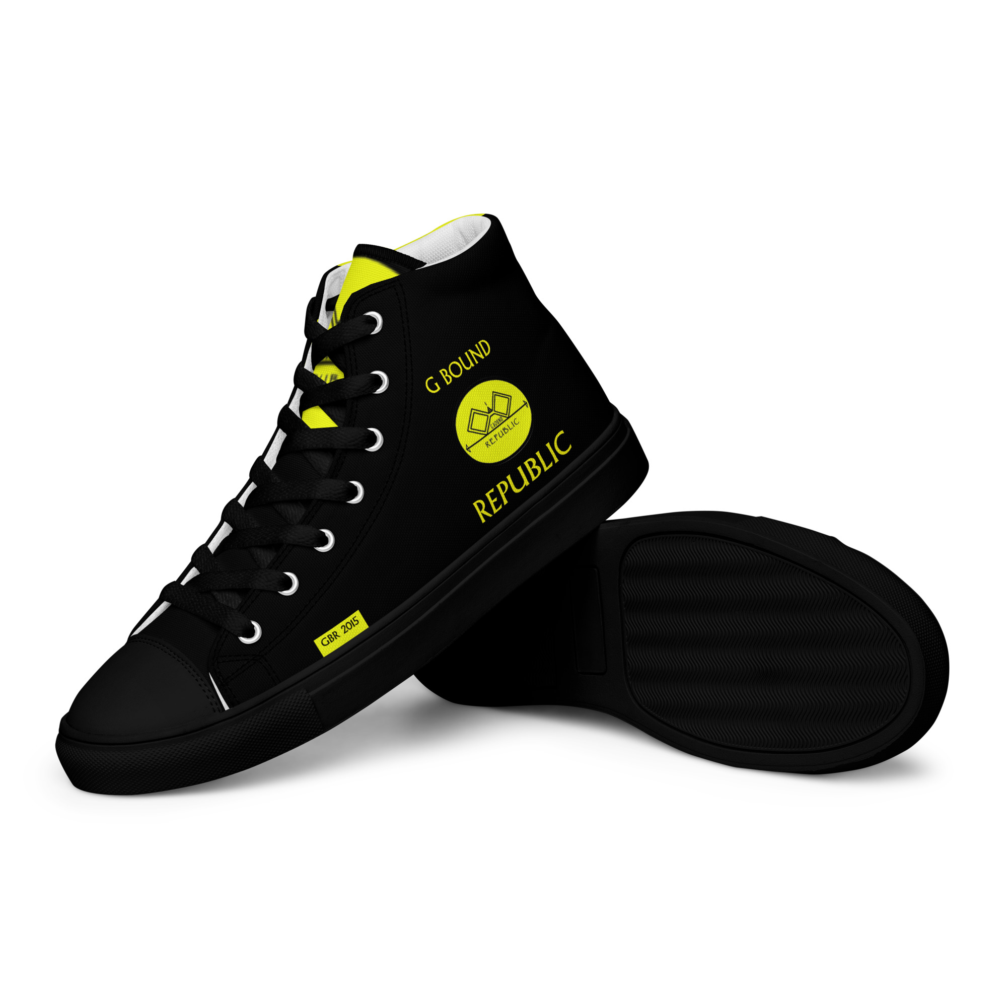 G Bound Republic Yellow & Black Men’s High Top Canvas Shoes - Image 10