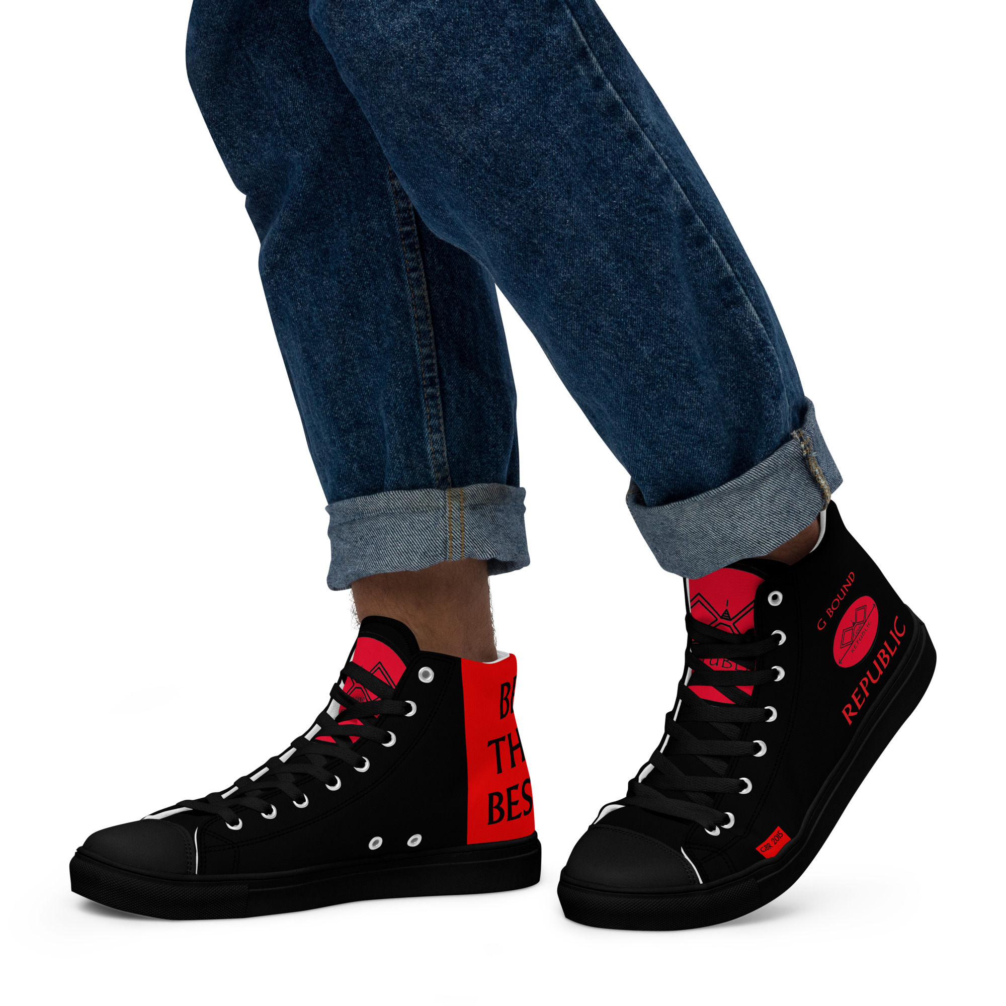 G Bound Republic Red & Black Men’s High Top Canvas Shoes - Image 18