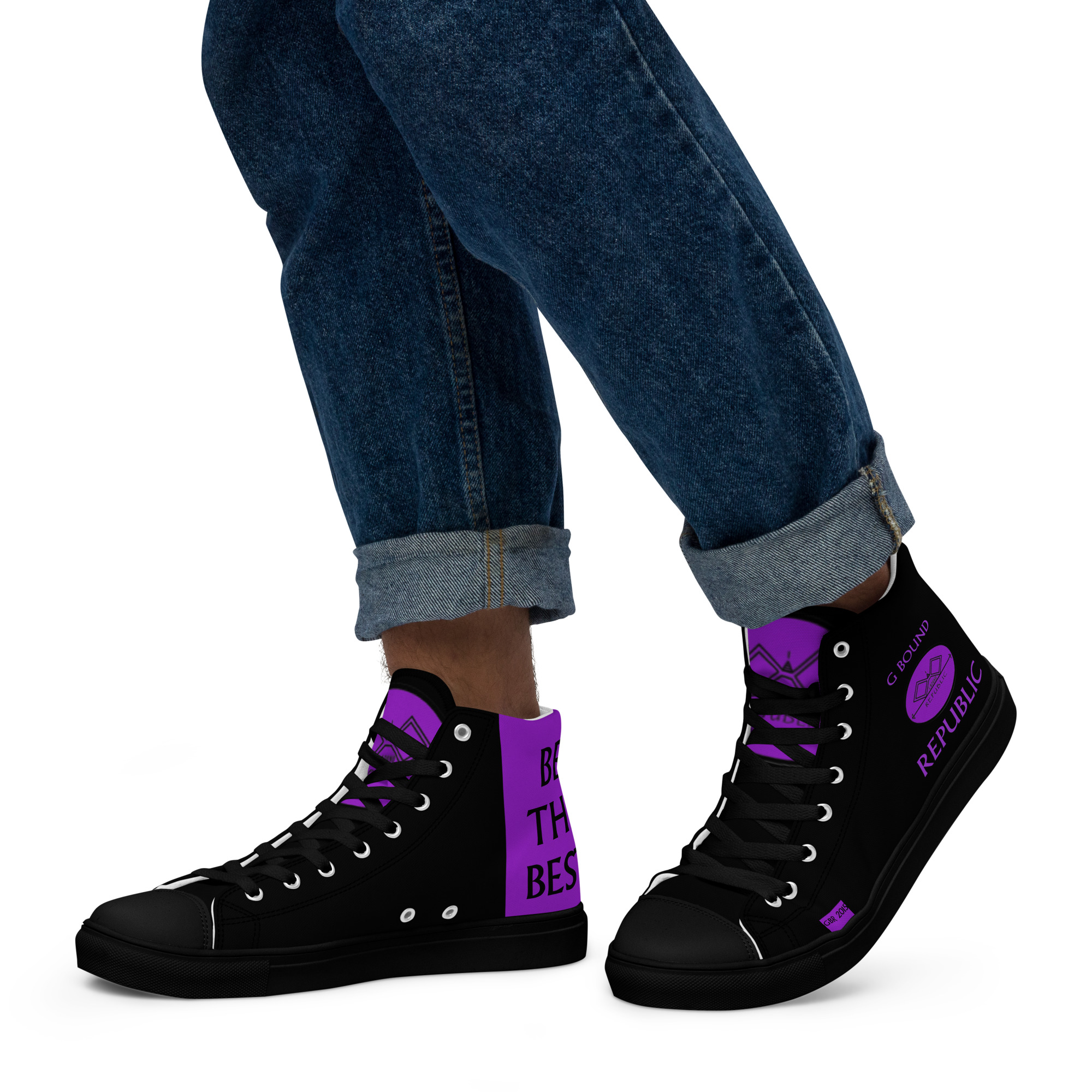G Bound Republic Purple & Black Men’s High Top Canvas Shoes - Image 21