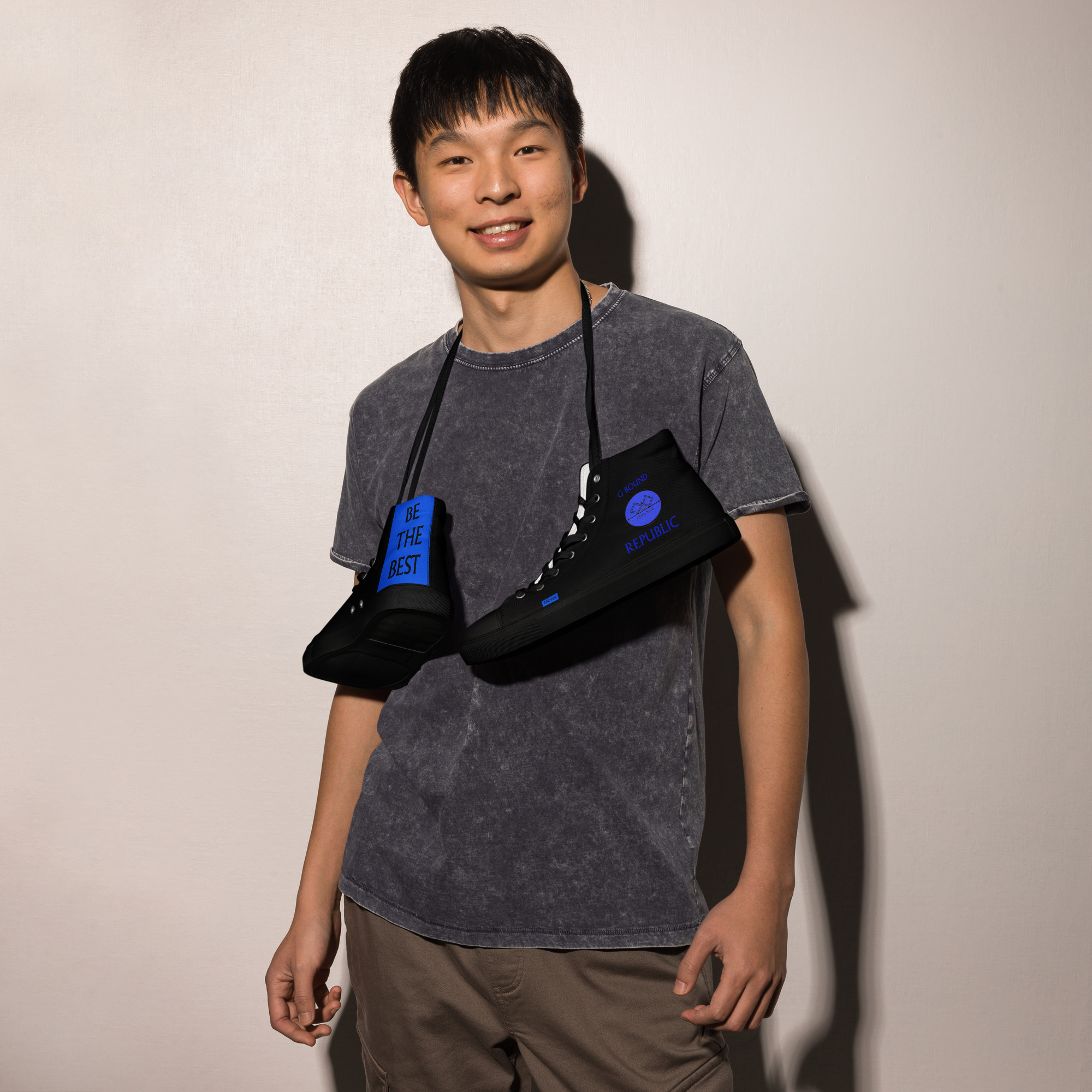 G Bound Republic Blue & Black Men’s High Top Canvas Shoes - Image 6