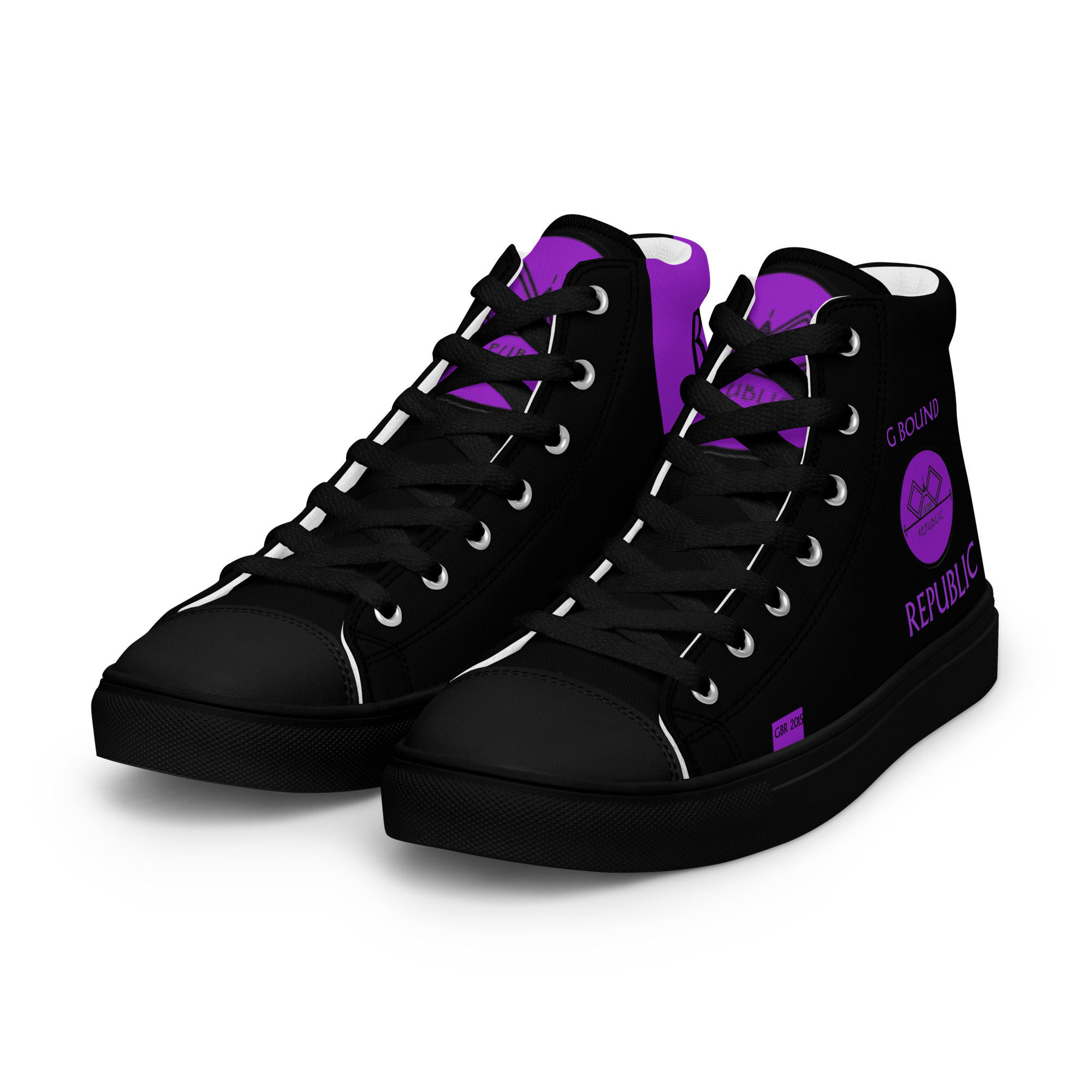 G Bound Republic Purple & Black Men’s High Top Canvas Shoes - Image 12
