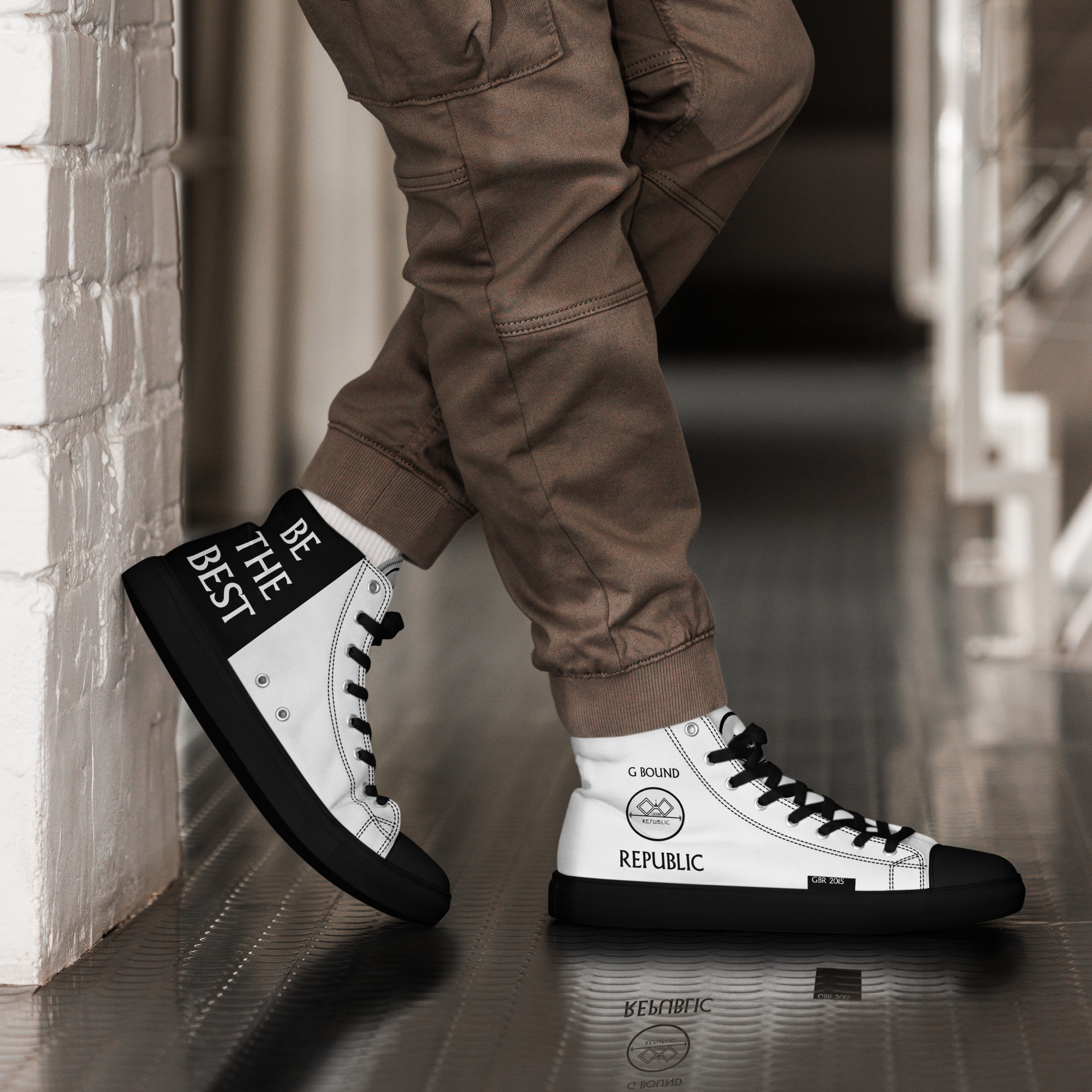 G Bound Republic White Men’s High Top Canvas Shoes - Image 16