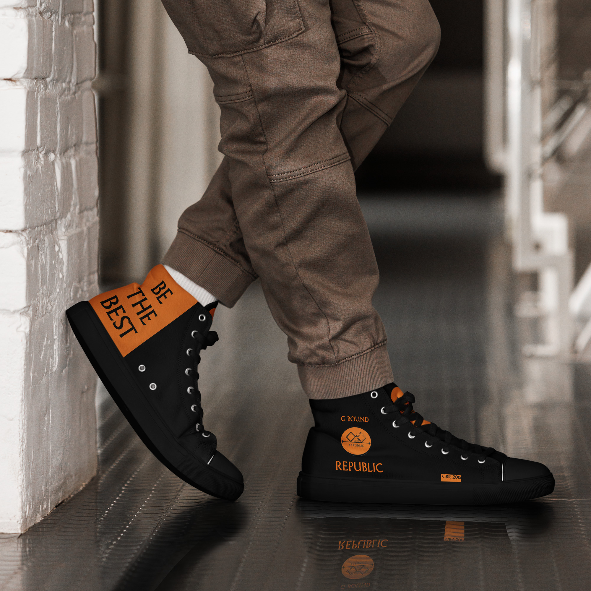 G Bound Republic Orange & Black Men’s High Top Canvas Shoes - Image 17