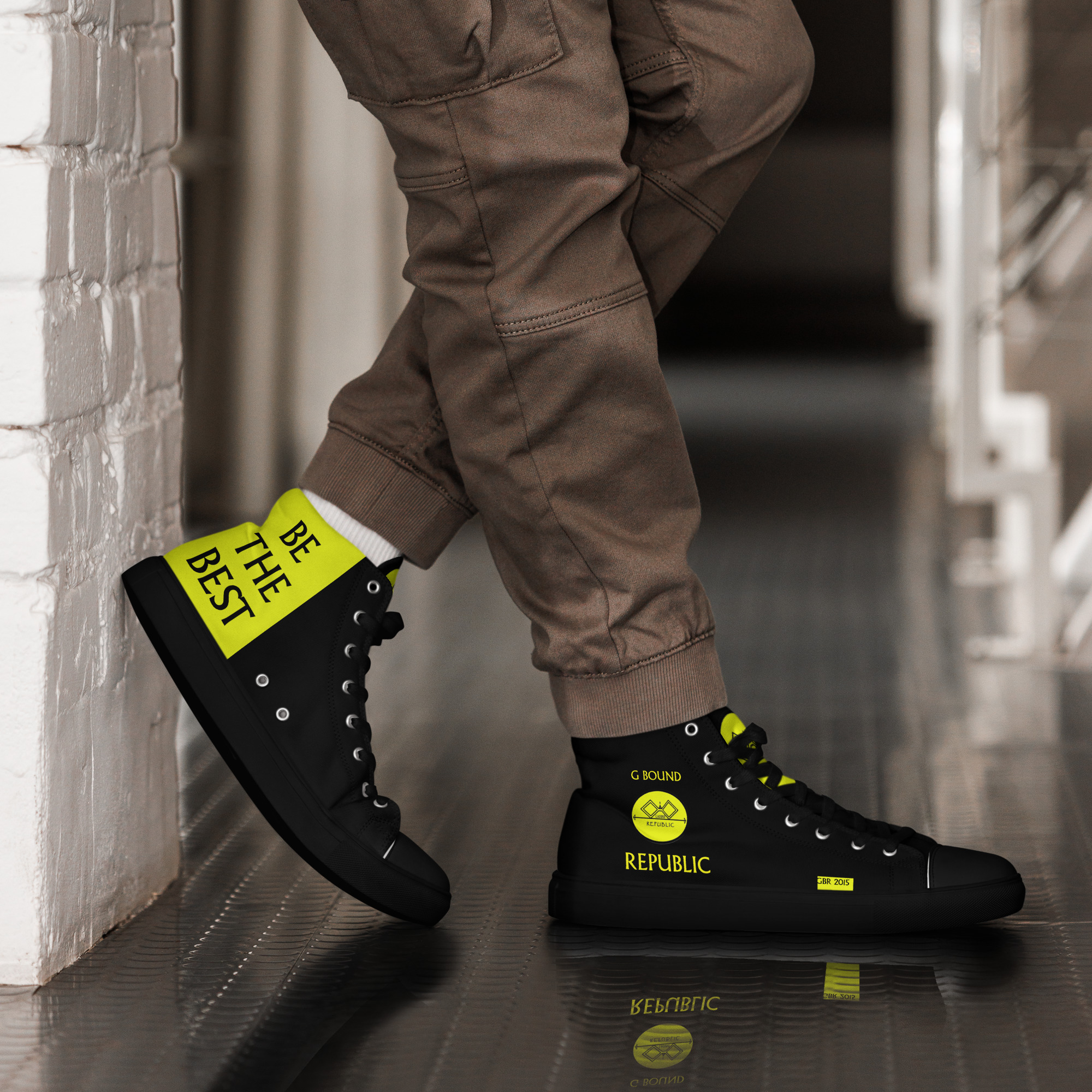 G Bound Republic Yellow & Black Men’s High Top Canvas Shoes - Image 3