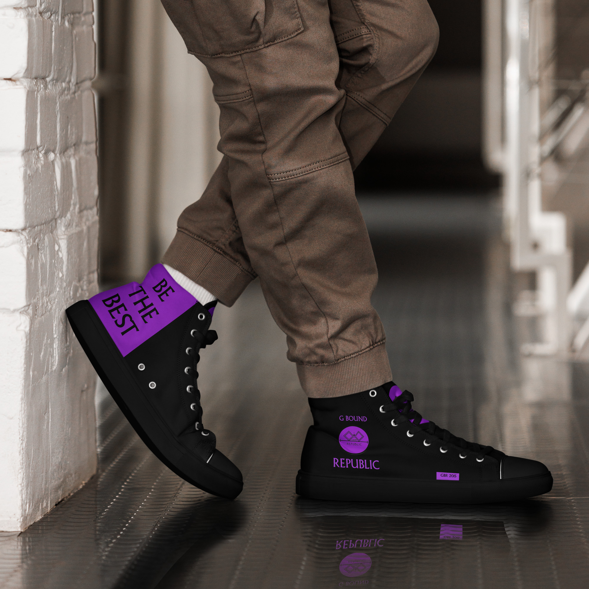 G Bound Republic Purple & Black Men’s High Top Canvas Shoes - Image 3