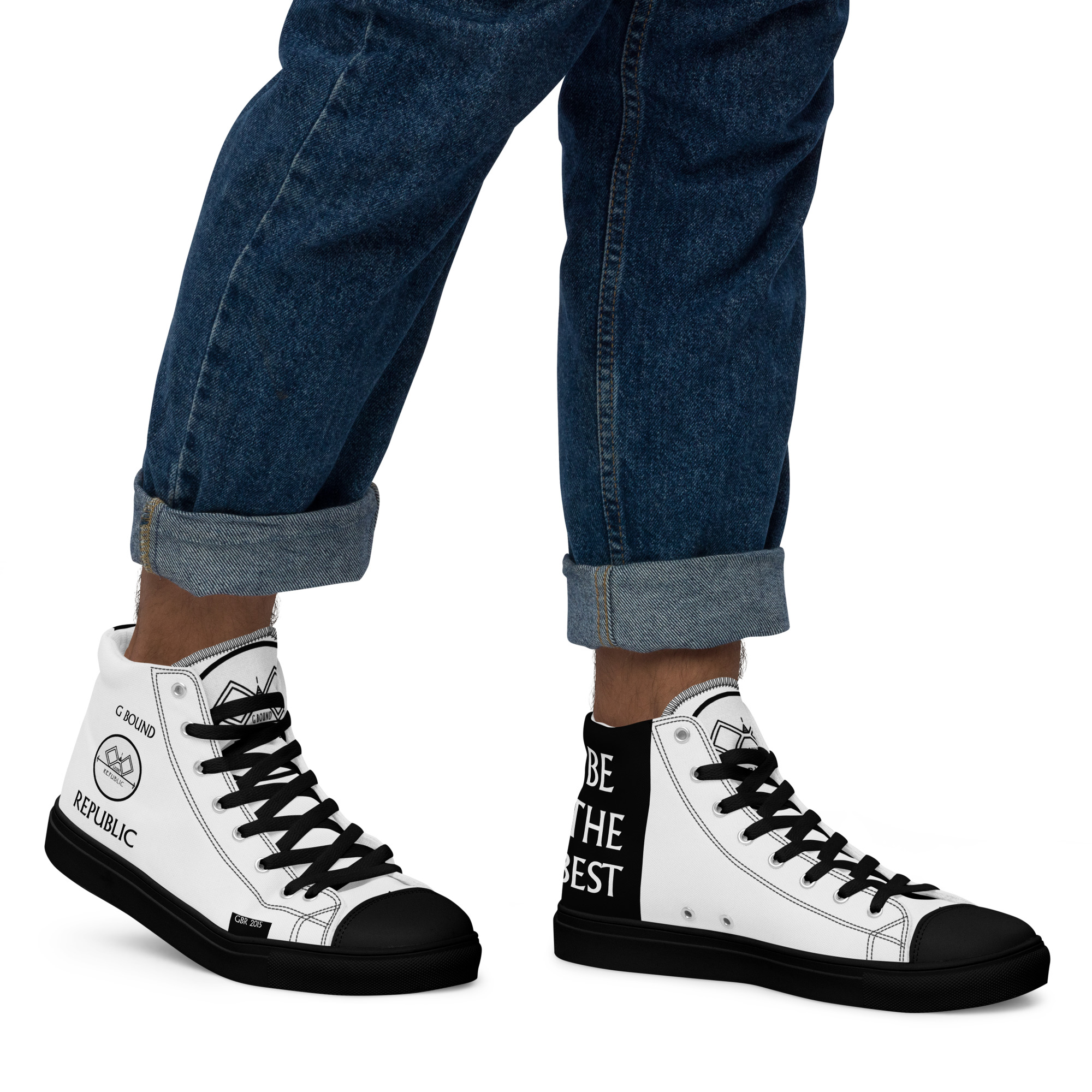 G Bound Republic White Men’s High Top Canvas Shoes - Image 3